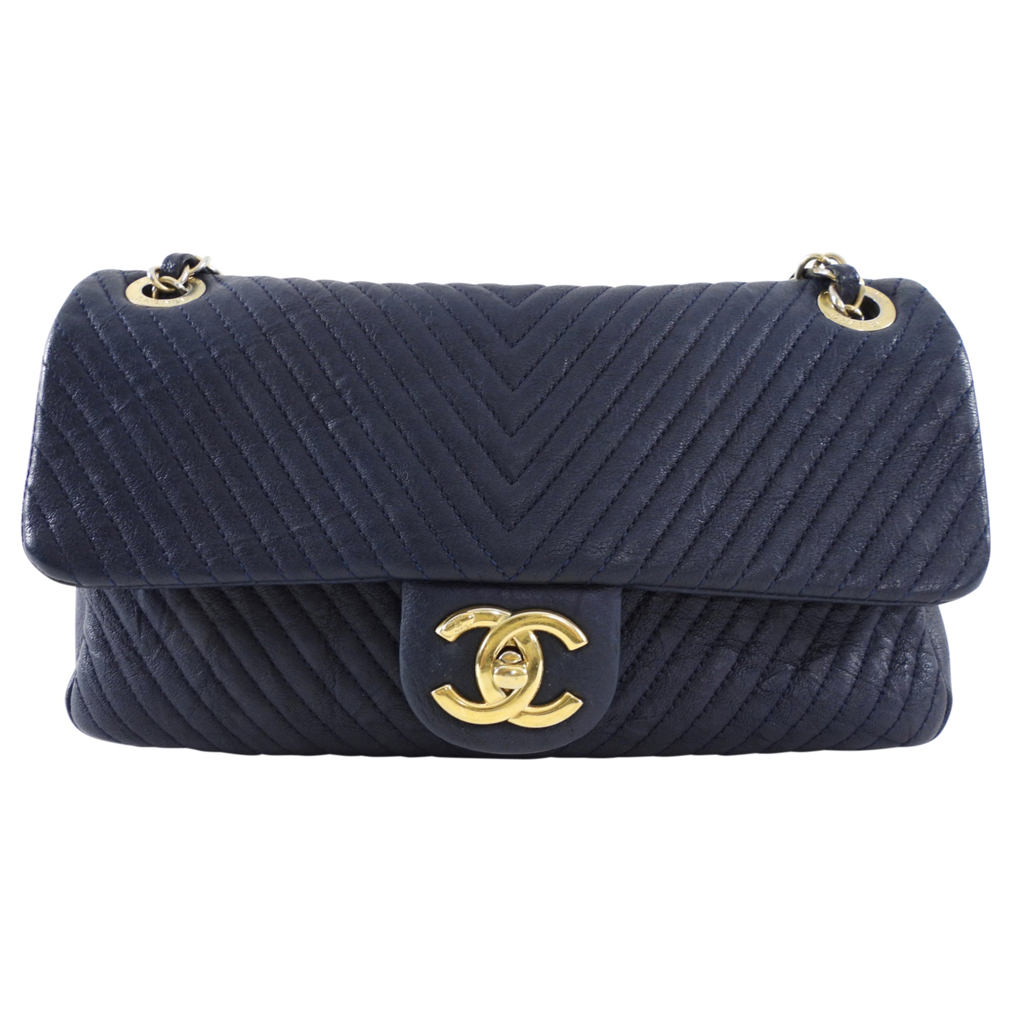 Chanel Chevron Quilted Small Flap Bag in Navy Blue - Luxury Crossbody Purse for Women, Perfect for Date Night & Evening Events