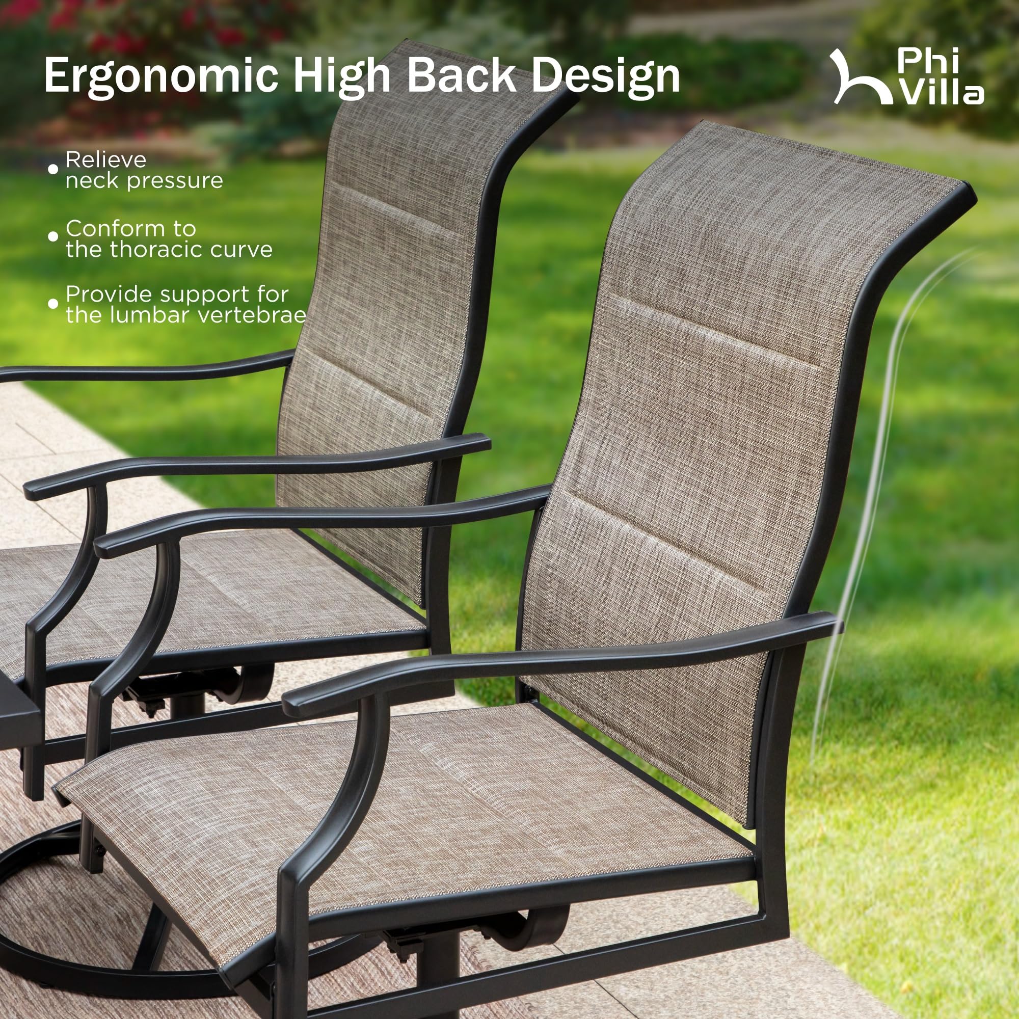 PHI VILLA 9-Piece Outdoor Patio Dining Set with Extendable Metal Table & 8 High-Back Swivel Chairs - Perfect for Garden, Lawn, Backyard & Poolside Entertaining