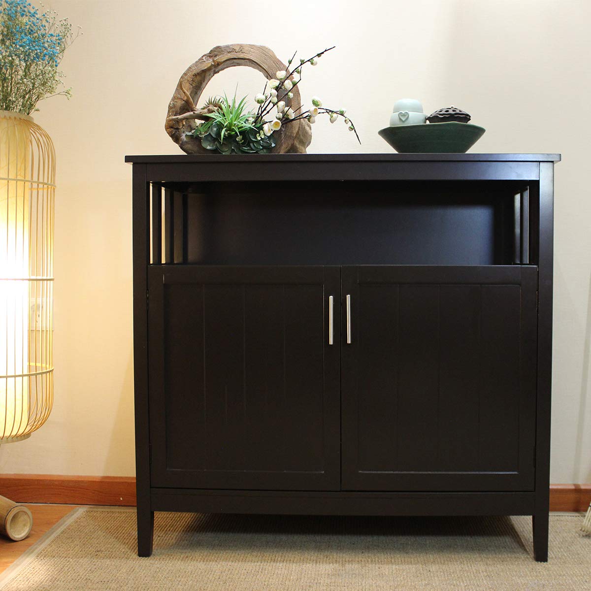 DYANEWAY Sideboard Kitchen Storage Cabinet - Buffet Cabinet with Adjustable Shelves, Cupboard for Dining Room & Living Room, Brown Wood Finish - Perfect for Organizing Dishes, Linens & Home Decor