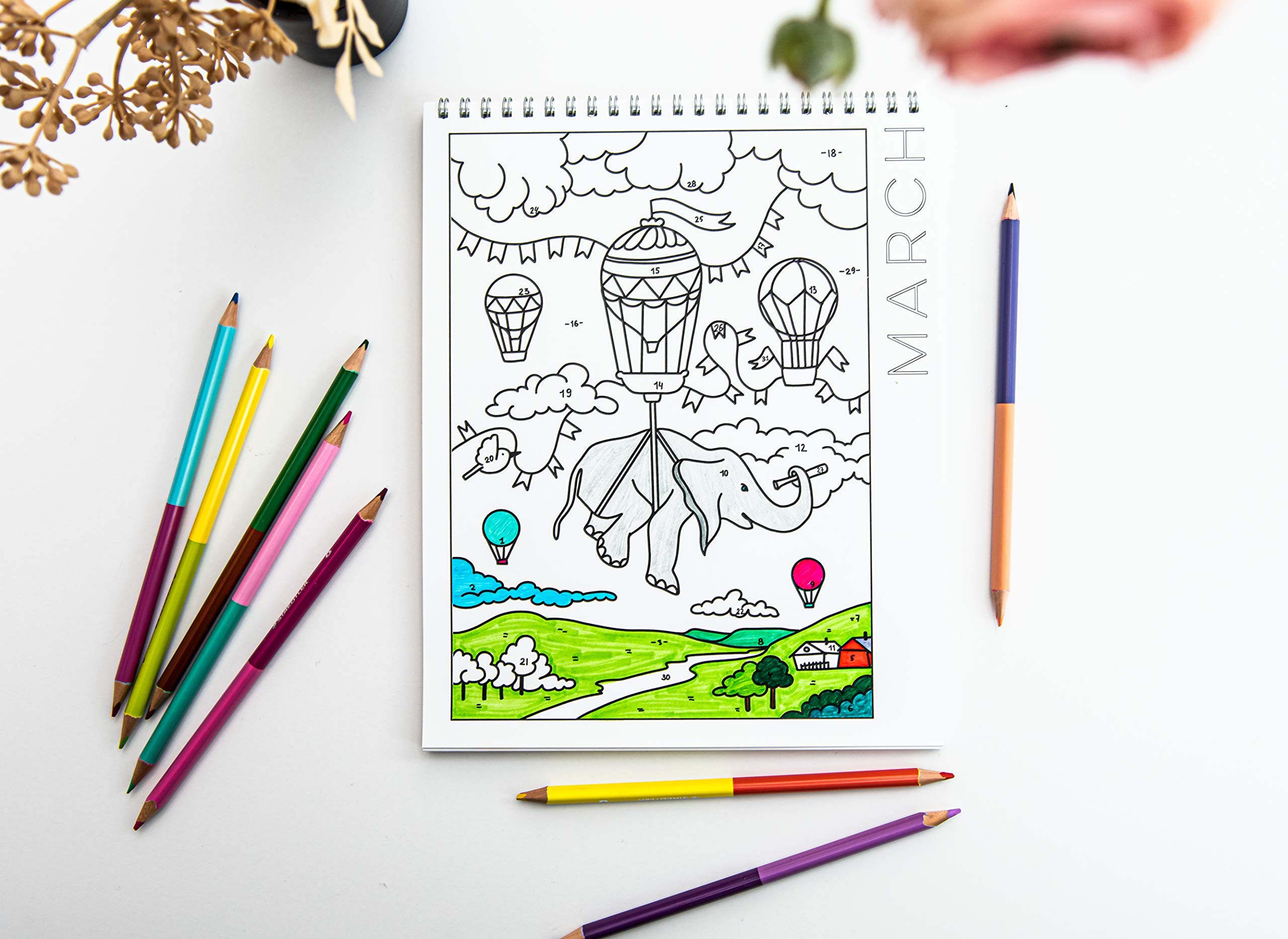 Creative & Mindful 12-Month Undated Coloring Calendar for Adults & Kids - Thick Paper Lay Flat Design - Perfect for Stress Relief, Art Therapy & Family Bonding Activities