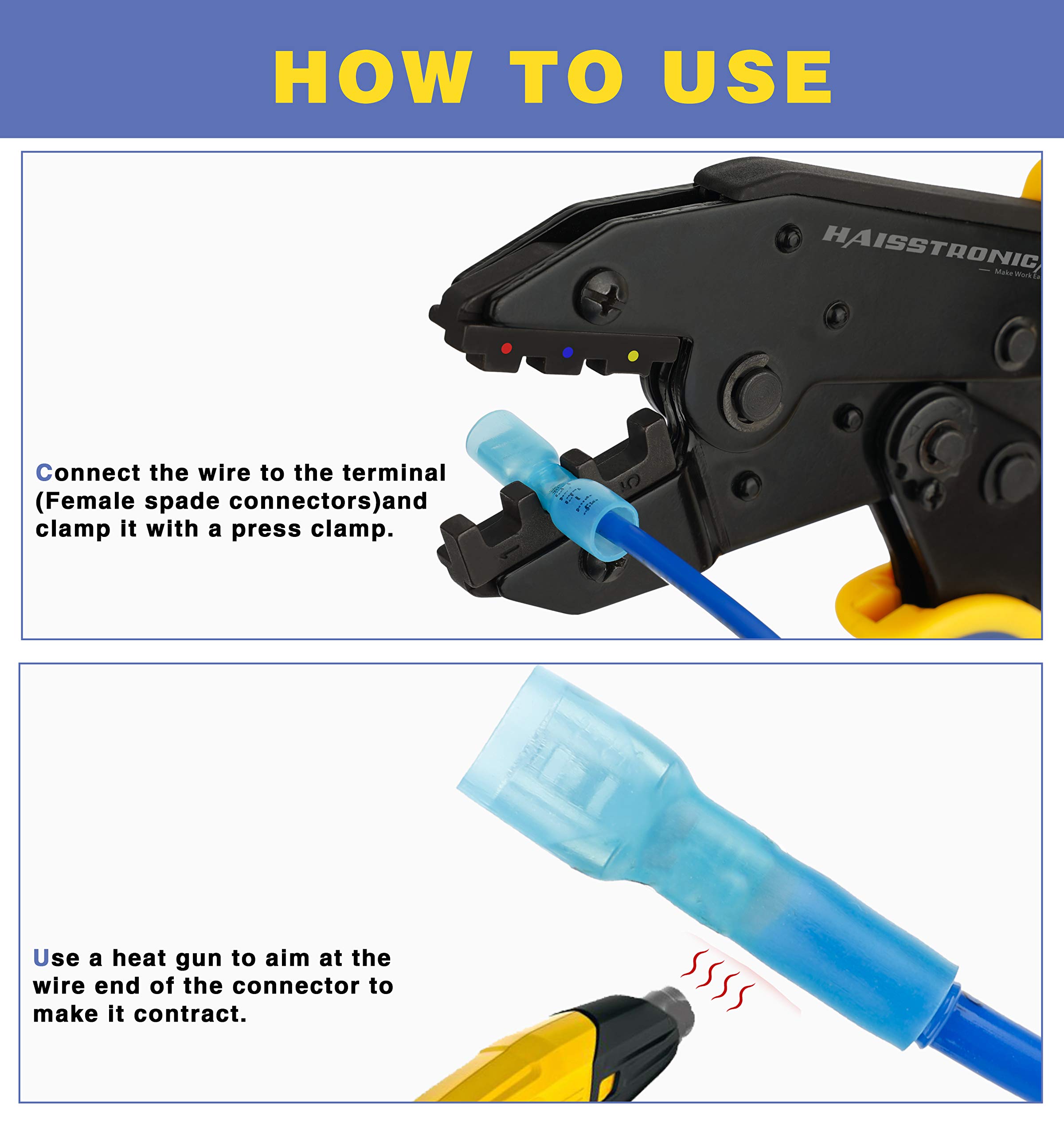 Haisstronica 200PCS Heat Shrink Female Spade Connectors - 22-10 Gauge Electrical Wire Terminals, Quick Disconnect Insulated Spade Connectors for Automotive, Marine, and DIY Electrical Projects
