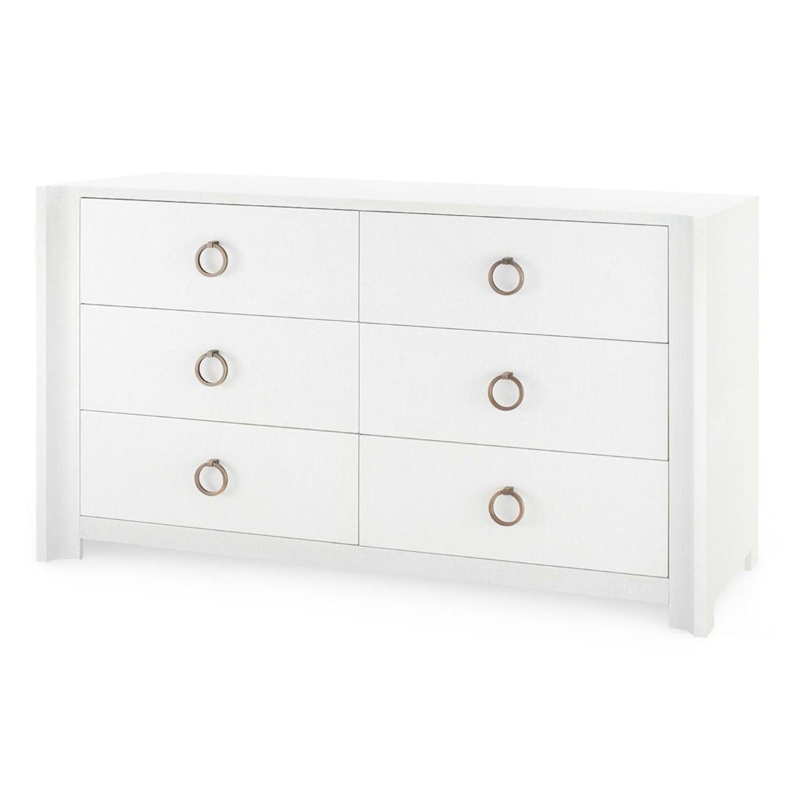 Audrey 6-Drawer Chest Dresser in Cream - Customizable Pulls for Bedroom & Living Room Storage