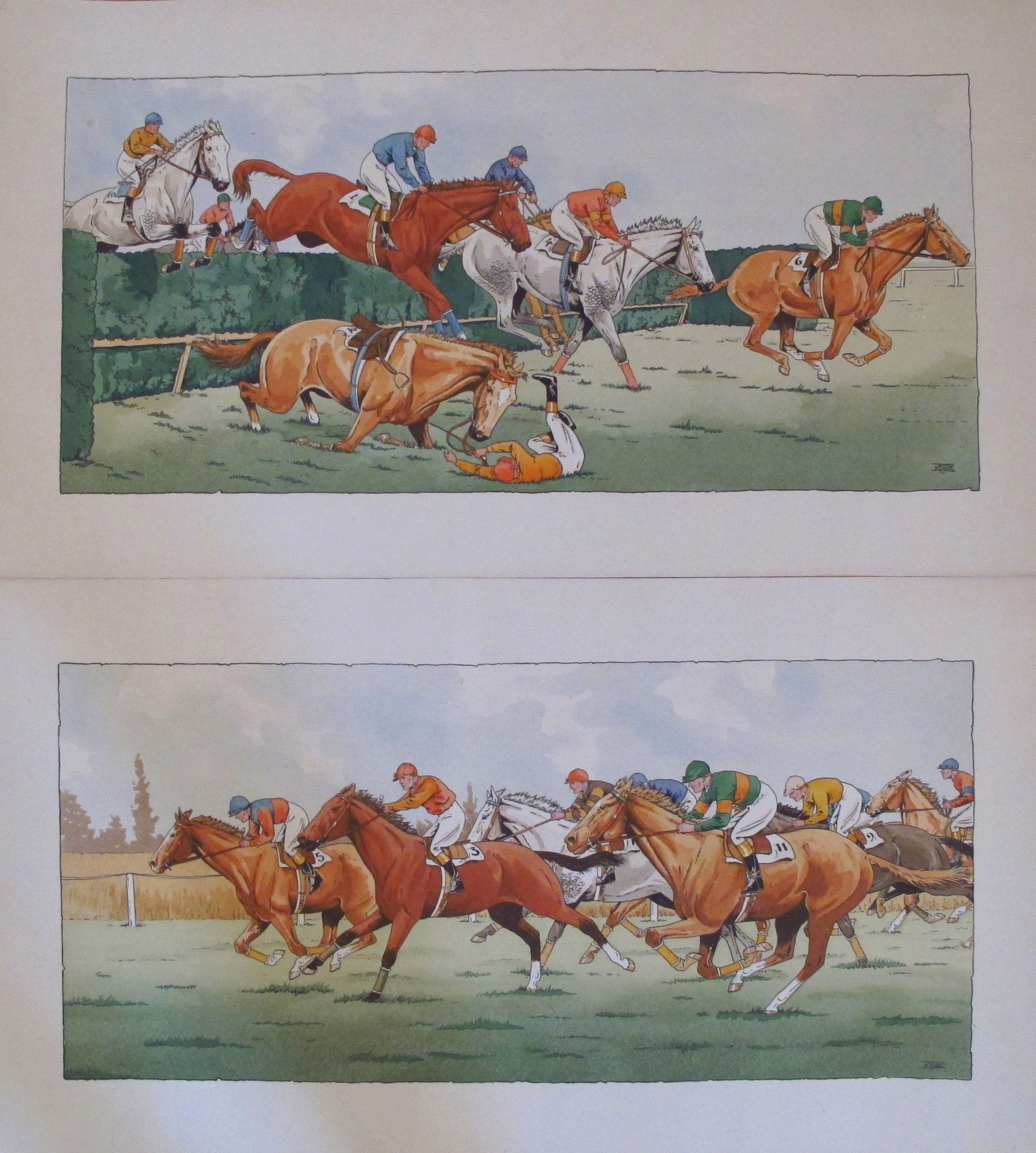 Vintage French Art Deco Equestrian Posters Set of 2 - 1920s 1930s Horse Race & The Fall by Etienne Le Rallic - Perfect for Home Decor, Office Wall Art & Gift for Equestrian Lovers