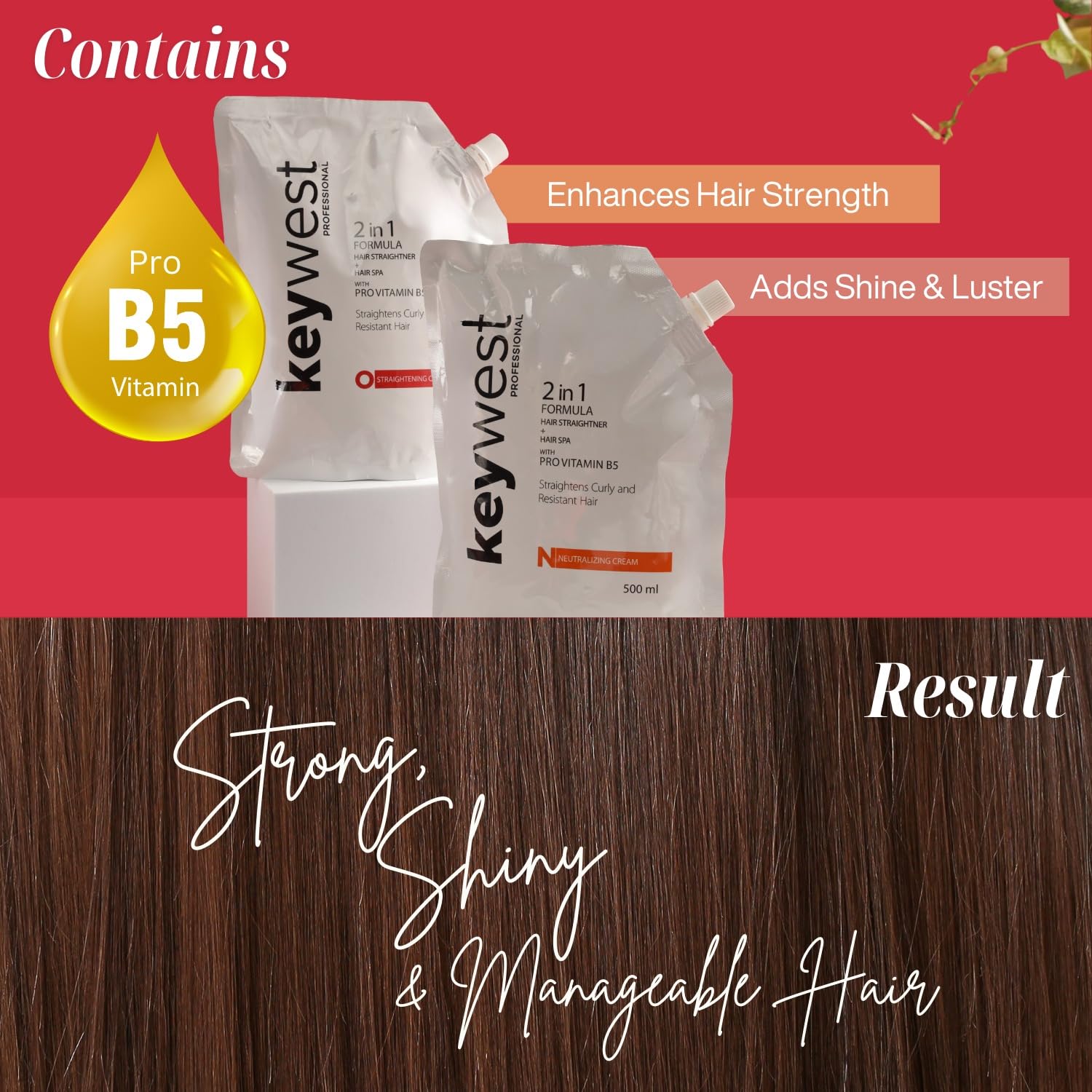 Keywest Professional Hair Neutralizing Cream - 500ml | 2in1 Formula Hair Straightener & Hair Spa Treatment with Vitamin B5 | Smooths Curly & Resistant Hair | Salon-Quality Results for Home Use