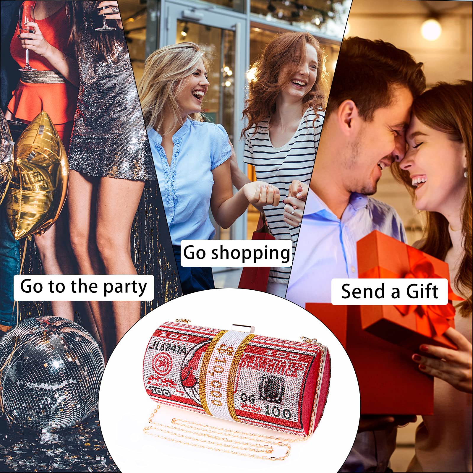 Sparkling Rhinestone Red Money Clutch Purse for Women - Elegant Crystal Evening Handbag with Diamond Bling for Wedding, Party & Special Occasions - Perfect for Prom, Date Night & Formal Events