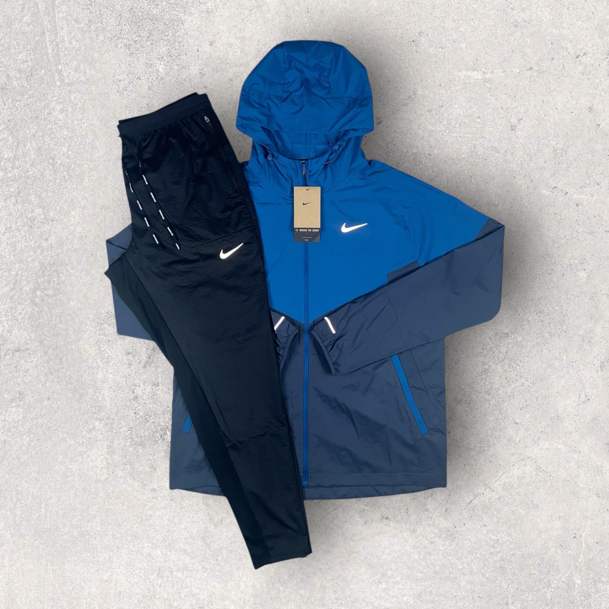 Nike UV Windrunner Jacket & Phenom Pants Set - Royal Blue & Black - Lightweight, Water-Resistant Running Outfit for Men - Perfect for Jogging, Training & Outdoor Activities