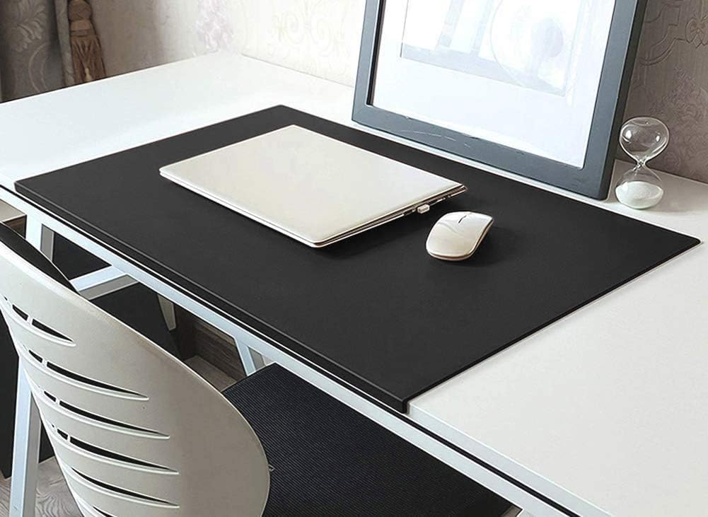 Non-Slip PU Leather Office Desk Pad - 80x40cm Waterproof Writing Mat with Full Grip Fixation Lip, Desk Protector for Laptop, Keyboard & Gaming - Perfect for Home Office, Study & Workspace (Black)
