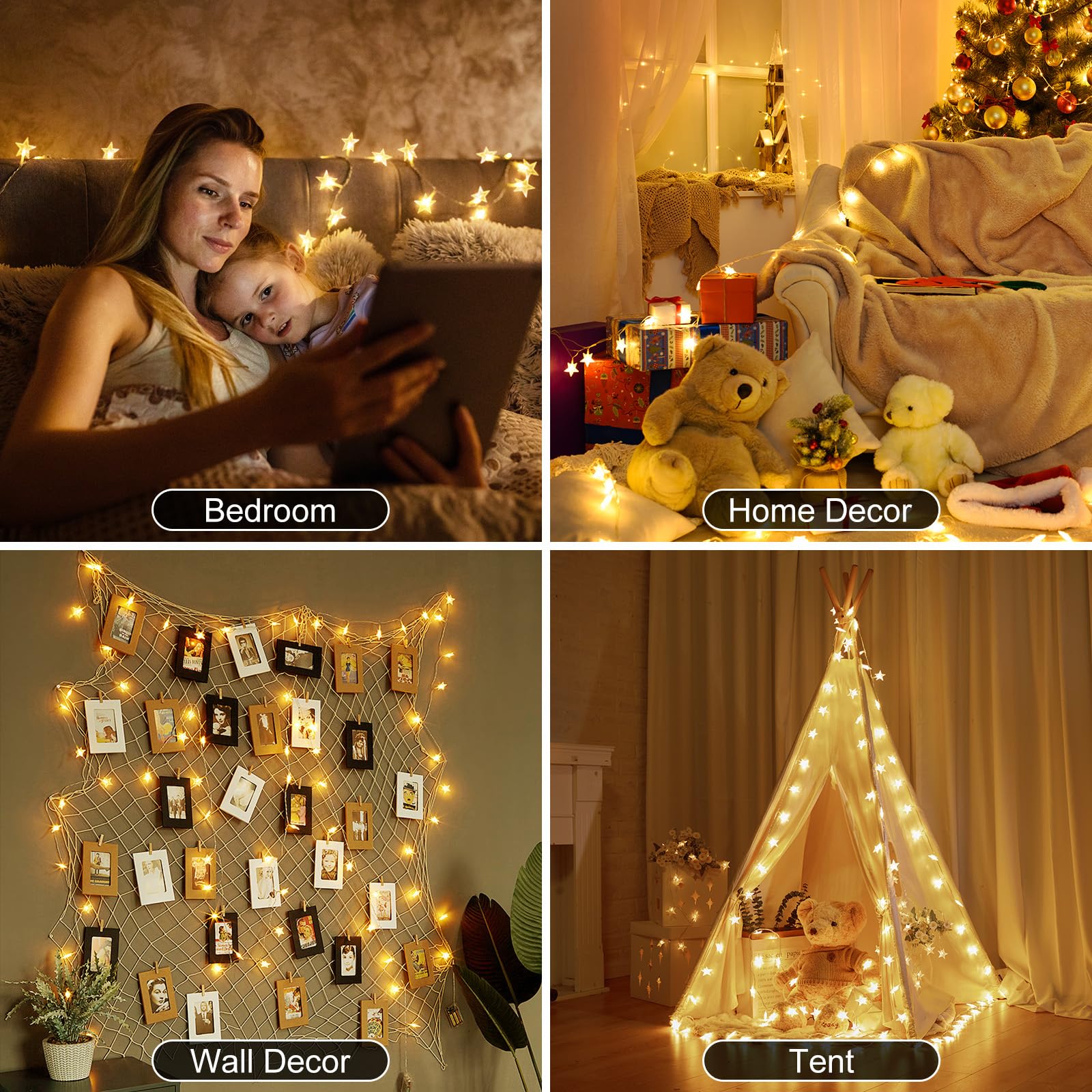 Brightown 50 LED Star String Lights - 17 ft Battery Operated Fairy Lights with Remote & Timer, 8 Lighting Modes, Waterproof for Indoor Outdoor Use - Perfect for Bedroom, Tent, Loft, Patio, Wedding & Party Decor (Warm White)