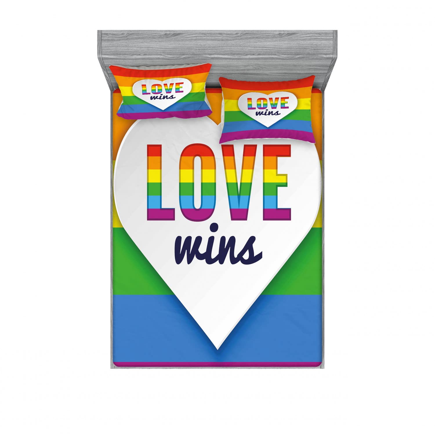 Ambesonne Rainbow 2-Pack Queen Size Fitted Sheet & Pillow Sham Set - LGBT Pride Love Wins 4-Piece Bedding Decor (2 Fitted Sheets & 4 Pillow Covers) - Vibrant Multicolor Design for Bedroom, Dorm, Guest Room & Pride Month Decorations