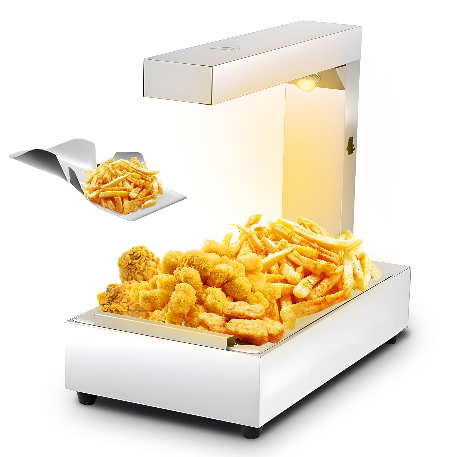 Commercial Grade Portable Food Warmer - 1000W Stainless Steel Heat Lamp with Removable Drain Tray for Chicken Fries, Burgers & Hot Dogs | Restaurant, Food Truck & Catering Use