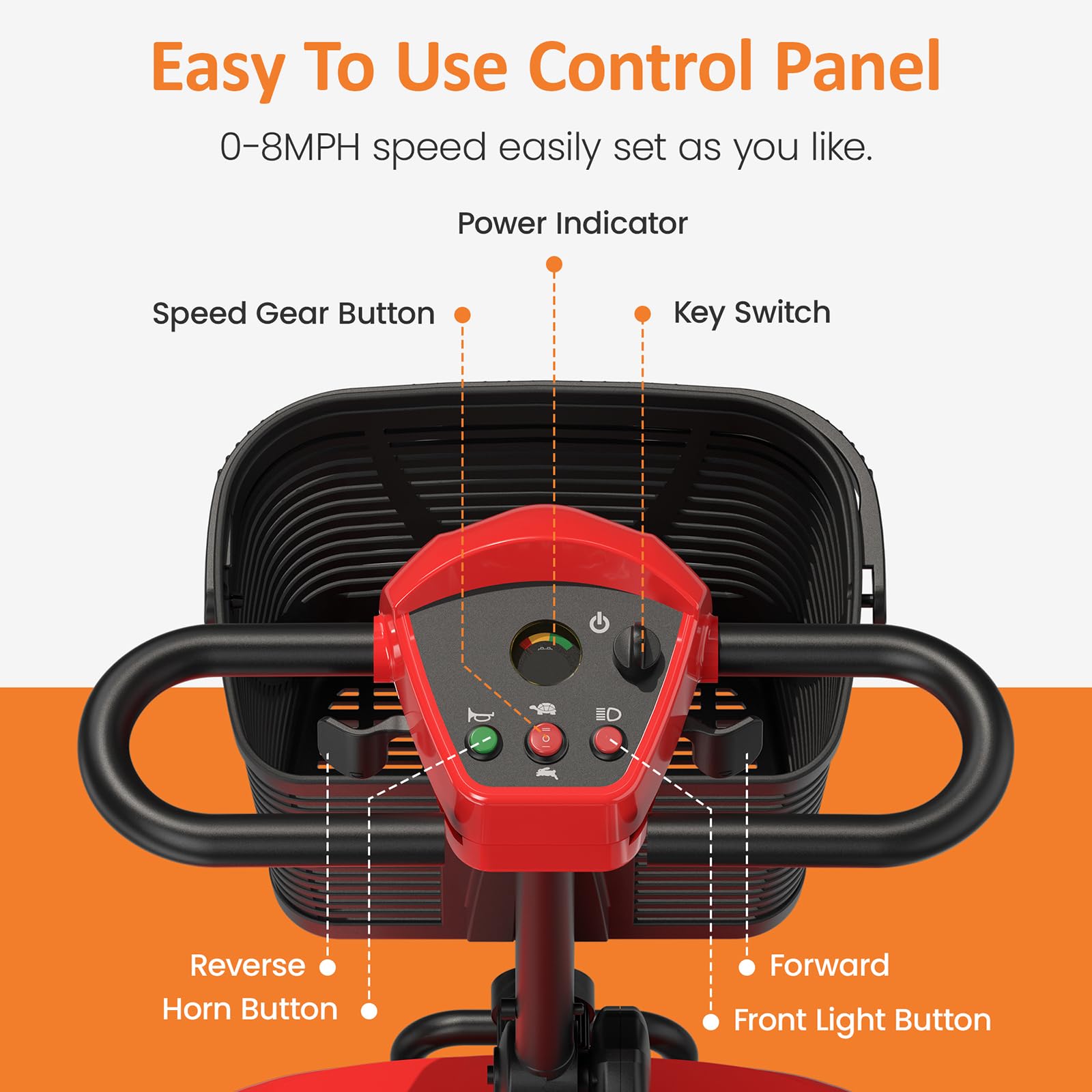 POWET 4-Wheel All-Terrain Electric Mobility Scooter for Adults & Seniors - 15 Mile Range, Foldable Design with Basket & Charger - Heavy Duty Travel Scooter for Outdoor Adventures, Shopping, and Daily Commute