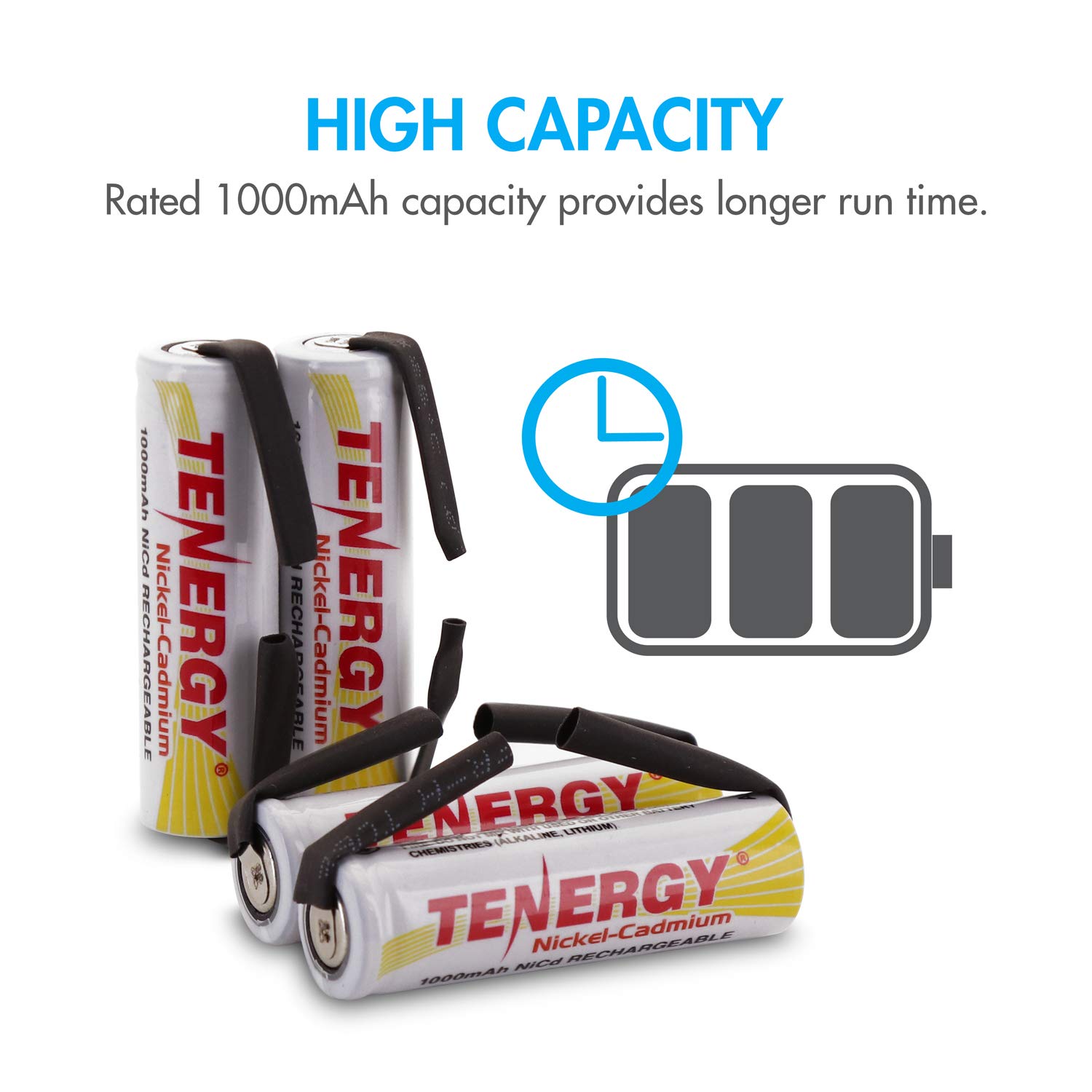 Tenergy 1.2V AA NiCD Rechargeable Batteries - 1000mAh High Capacity Flat Top with Tabs - 12 Pack for Electric Shavers, Hair Trimmers, Razors & Cordless Devices - Perfect for Home Grooming & Personal Care