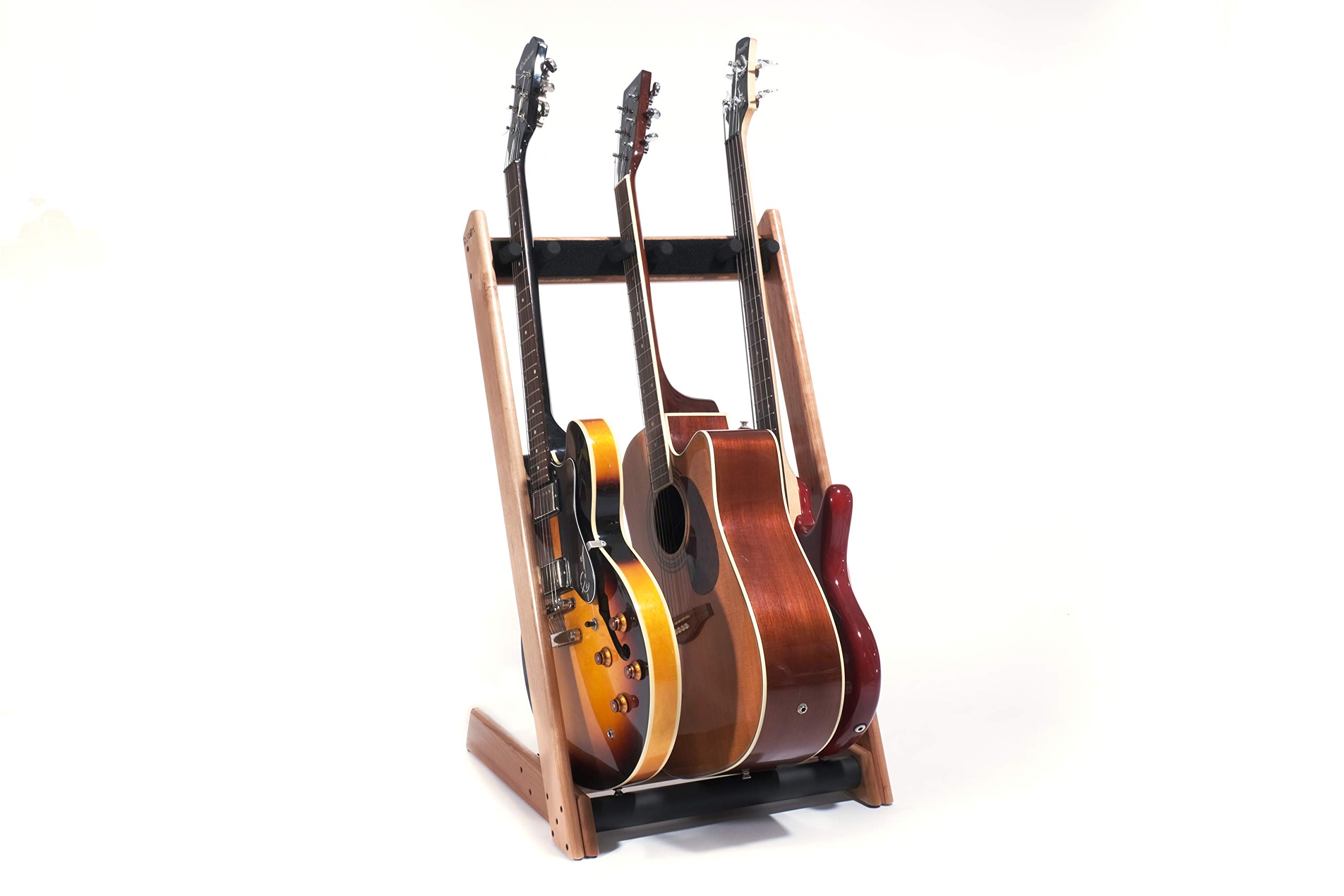 Ruach GR-3 Adjustable 3-Way Guitar Stand for Electric, Acoustic & Bass Guitars - Wooden Cherry Finish - Perfect for Home Studios, Stage Performances & Music Classrooms