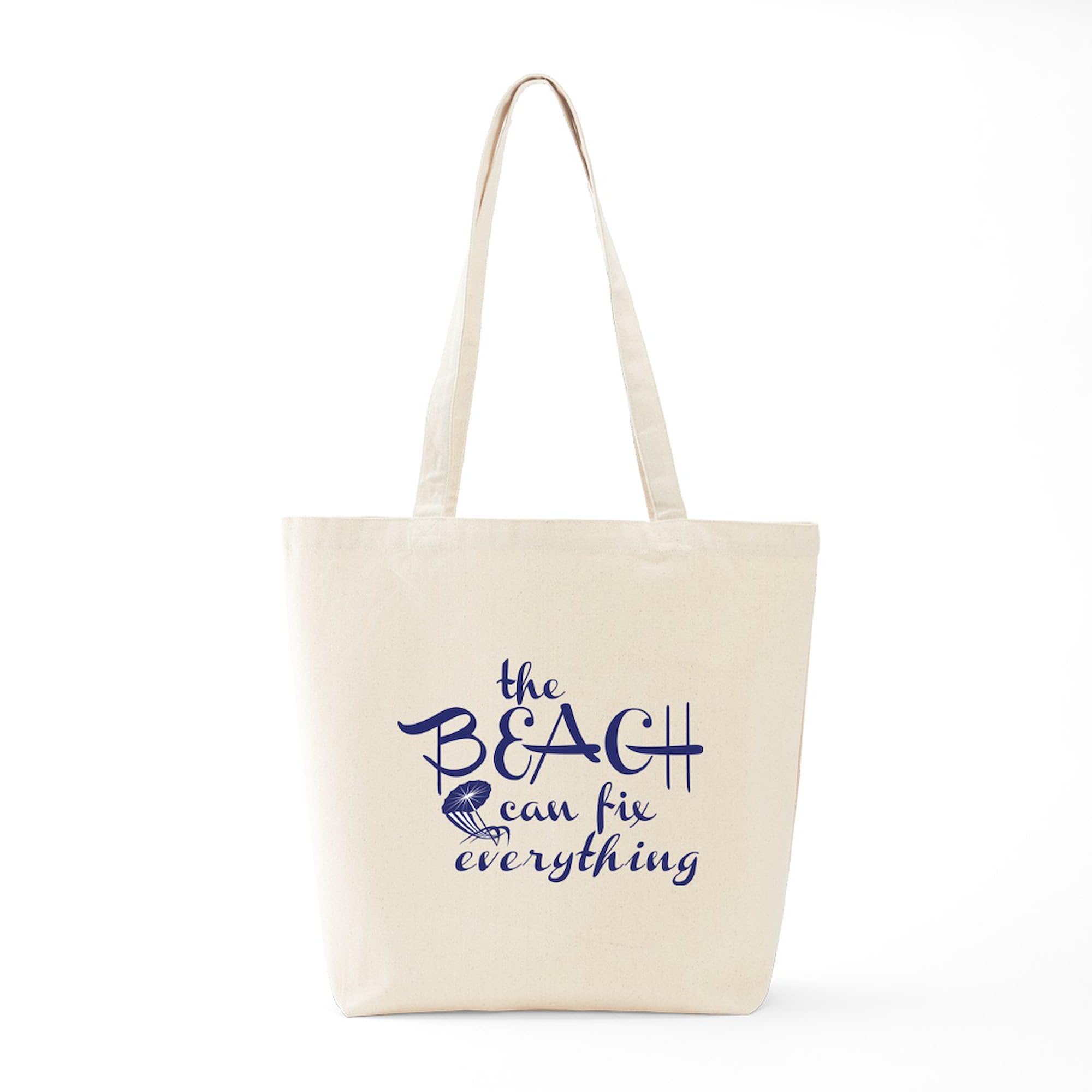 Stylish Natural Canvas Tote Bag - The Beach Can Fix Everything - Eco-Friendly Reusable Shopping Bag for Beach Trips, Groceries & Daily Use
