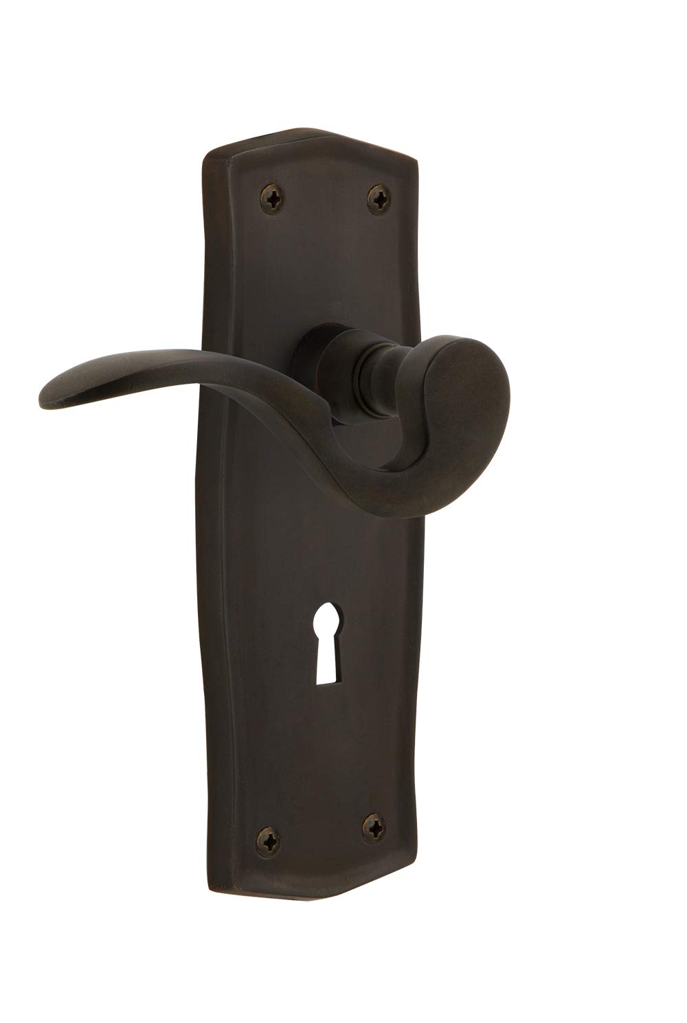 Nostalgic Warehouse Prairie Plate Privacy Door Lever with Keyhole - Oil-Rubbed Bronze Finish - Vintage Style Interior Door Handle for Bedroom, Bathroom & Closet