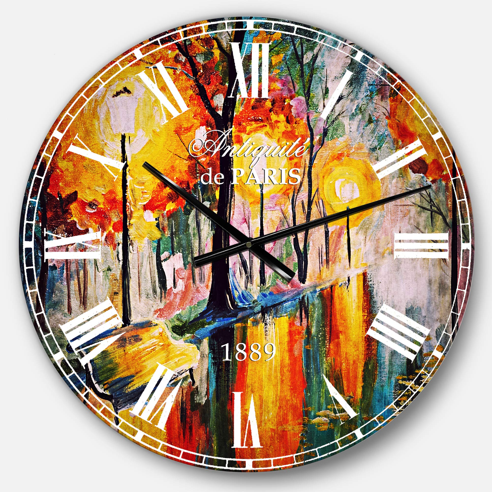 Designart Autumn Street French Country Round Wall Clock - Vintage Metal Wall Art for Home, Living Room, Bedroom & Office Decor | Perfect for Farmhouse, Rustic & Boho Interior Design Styles
