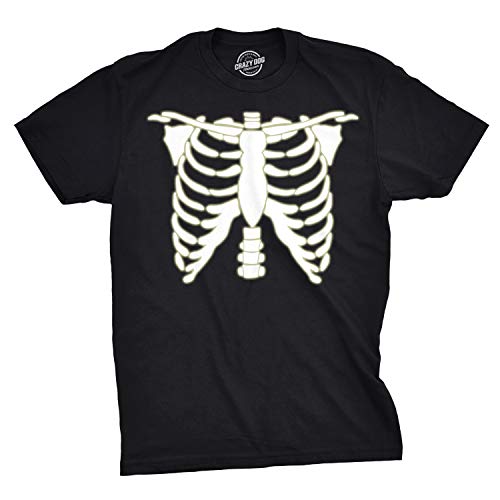 Glow in The Dark Skeleton T-Shirt for Men - Halloween Costume Tee with Glowing Rib Cage Design | Perfect for Halloween Parties, Raves & Night Events