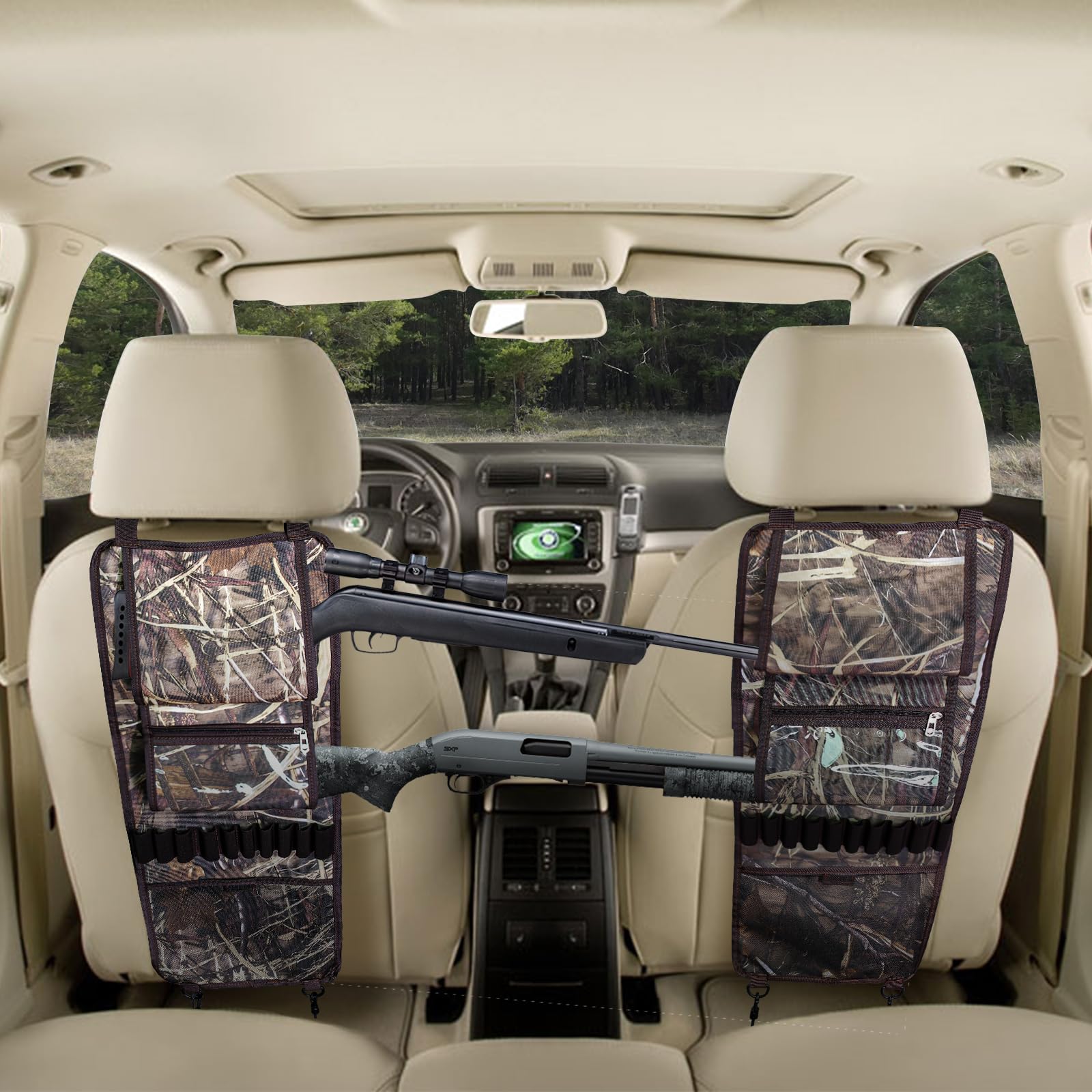 2 Pack Tactical Seat Back Gun Racks for Trucks - Molle Panel Compatible Hunting Rifle & Shotgun Holder - Durable Camo Car Gun Storage - Perfect Hunting Gear Accessory & Gift for Outdoorsmen (Great for Off-Road Adventures & Hunting Trips)