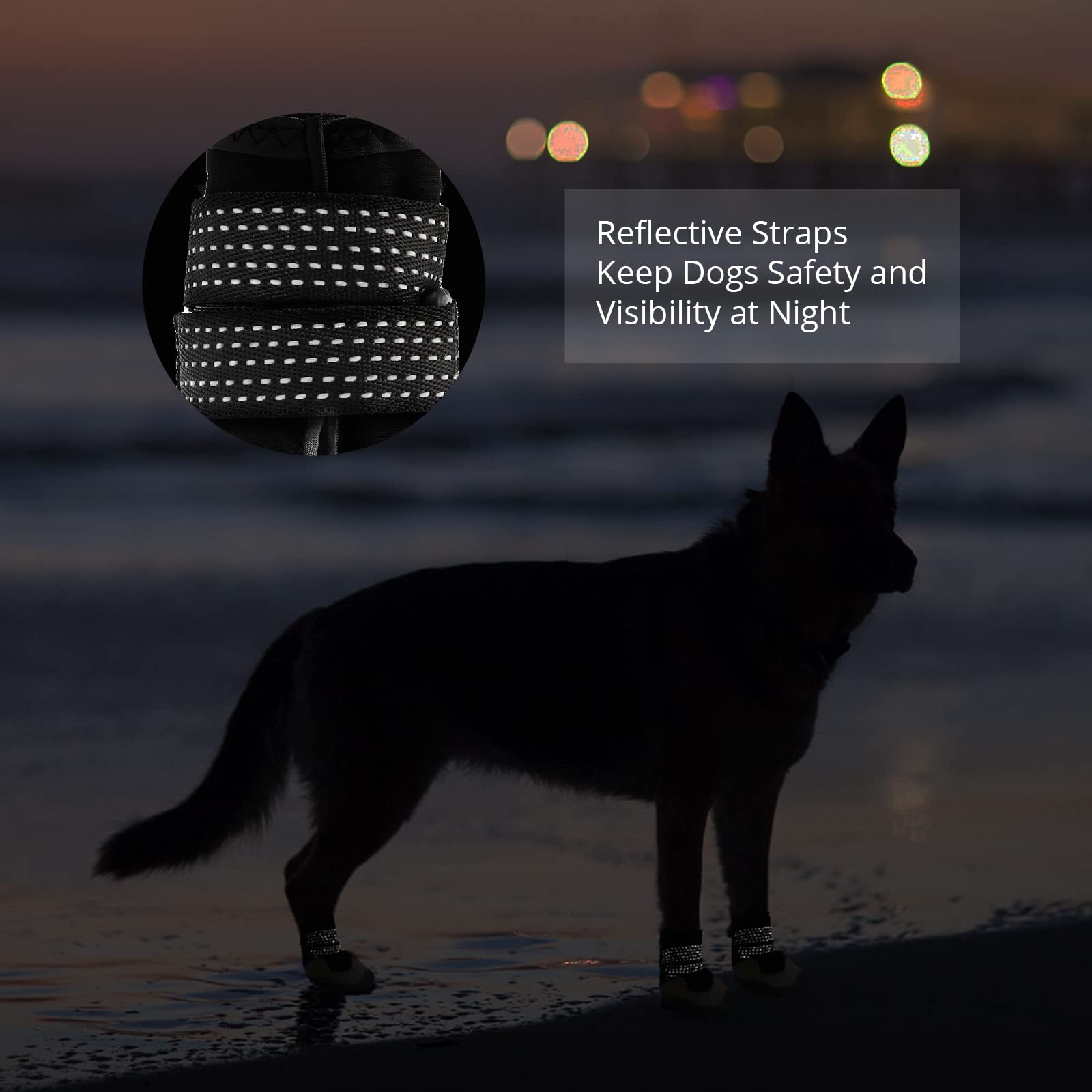 **Anti-Slip Waterproof Dog Boots for Small to Large Dogs - Reflective & Breathable Paw Protectors for Snow, Hot Pavement & Outdoor Adventures (4Pcs)**    *(Use Cases: Perfect for winter snow, summer hot pavement, hiking, and daily walks to protect your dog's paws!)*
