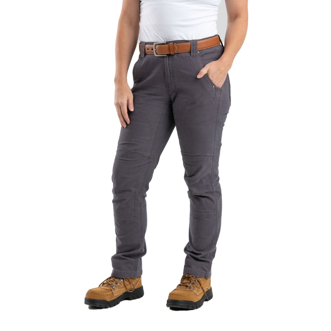 Berne Women's Flex Softstone Double Front Duck Work Pants WP922 - Titanium - Durable & Comfortable for Outdoor Work, Farming, and Hiking