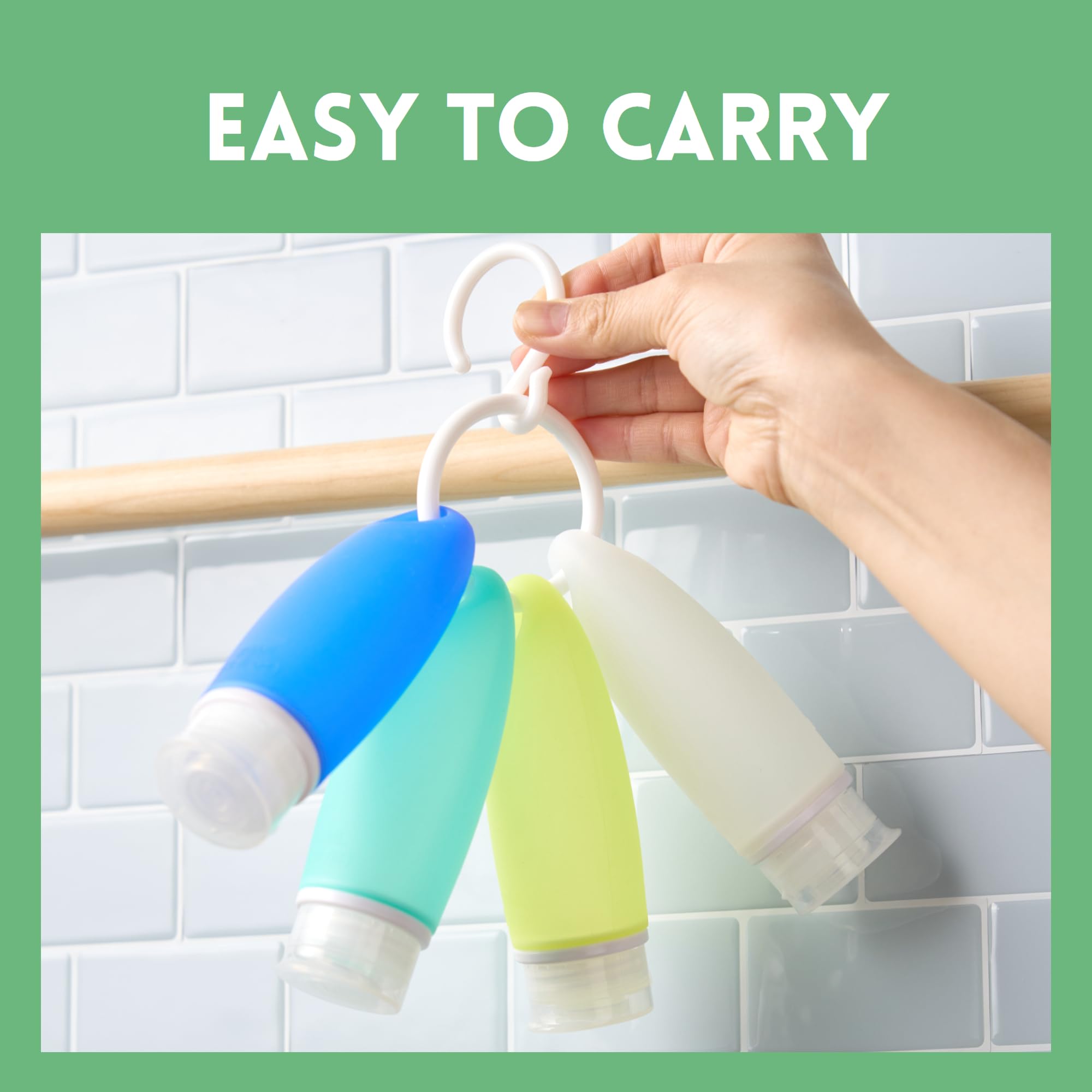 4 Pack Leak Proof Silicone Travel Bottles - TSA Approved Toiletry Containers for Shampoo, Conditioner & Body Wash (3oz) - Hanging Design, Portable & Easy to Use - Perfect for Air Travel, Camping & Gym Essentials