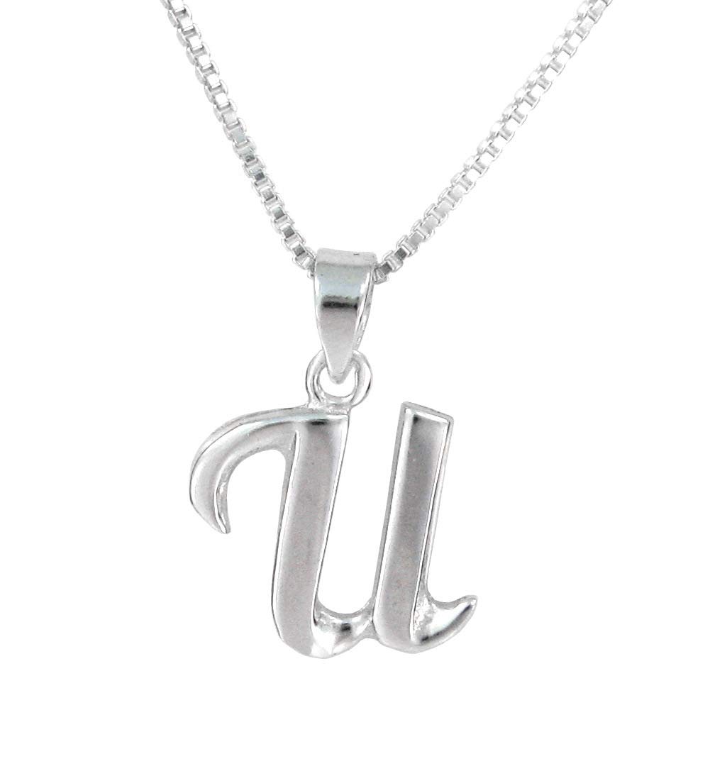 Sterling Silver Initial Charm Necklace - Personalized Letter U Pendant with 20