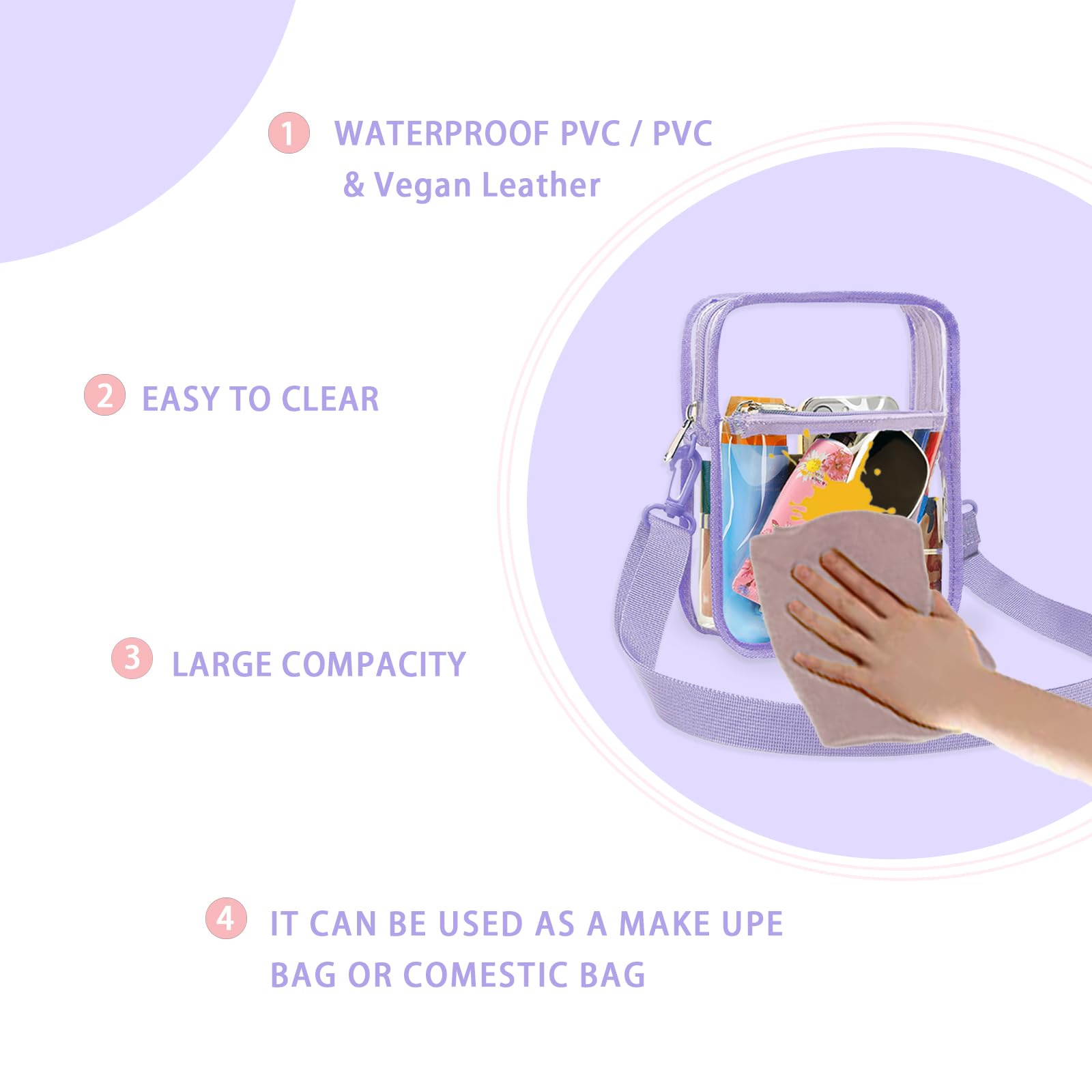 Stadium Approved Clear Crossbody Bag for Women - Transparent Purse with Front Pocket for Concerts, Sports Events & Theme Parks | Fashionable & Secure