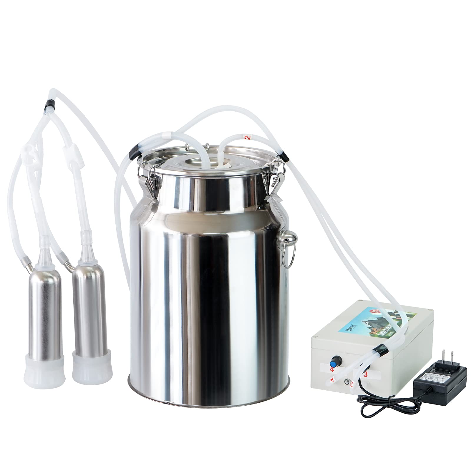 10L Electric Cow Milking Machine - Automatic Portable Vacuum Pump Milker with Stainless Steel Bucket, Pulsation System & Cleaning Brush - Ideal for Dairy Farms, Small Homesteads & Livestock Management