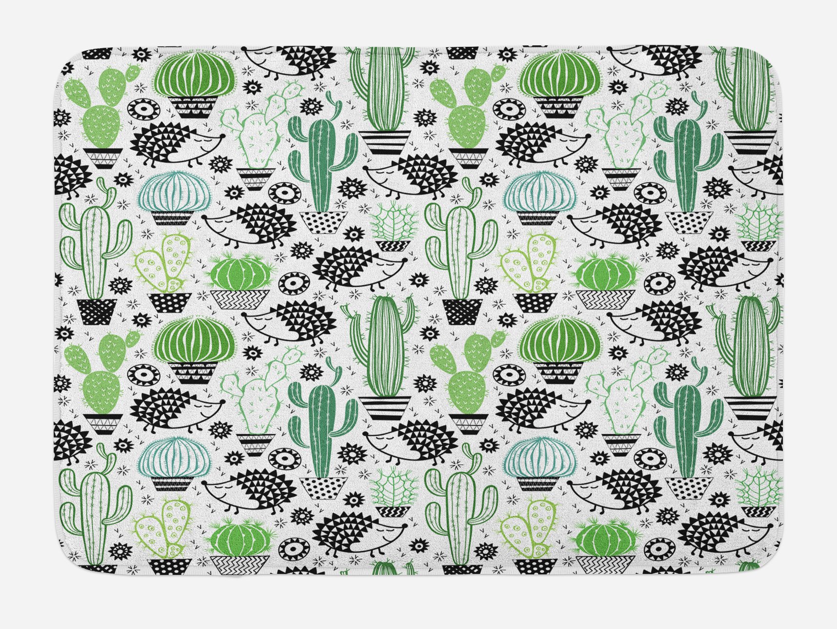 Ambesonne Non-Slip Cactus Bath Mat - Cartoon Hedgehog & Saguaro Design, Soft Plush Bathroom Rug, 30.2