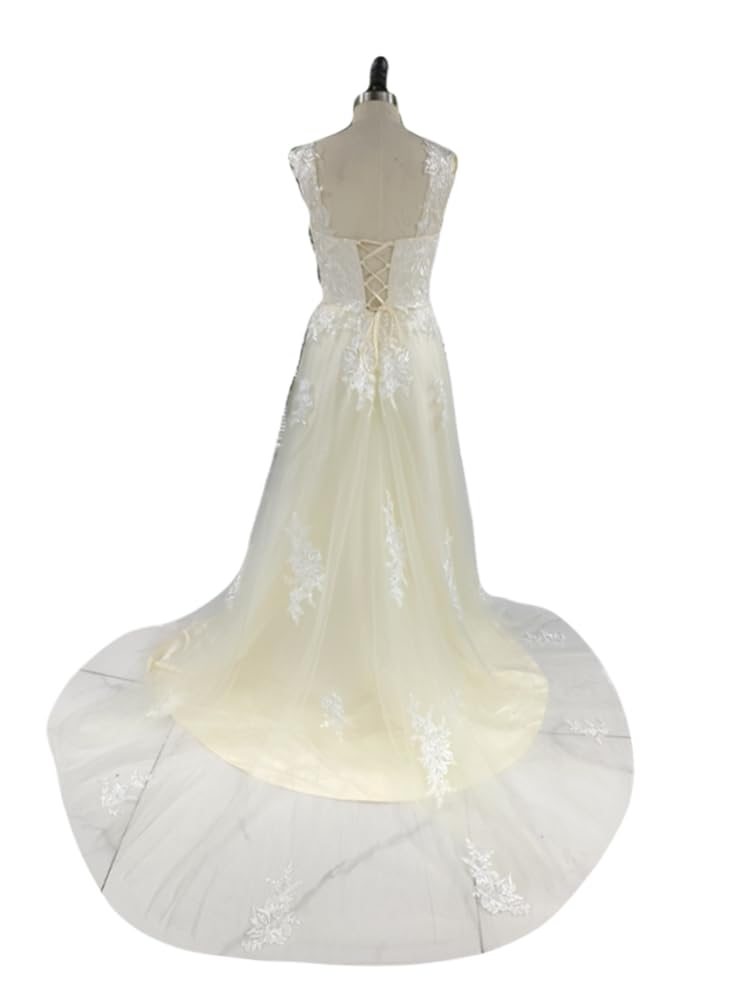 2024 A-Line Tulle Lace Wedding Dress for Bride | Off-Shoulder Bridal Gown with Appliques | Perfect for Church Ceremony, Beach Wedding & Reception Party