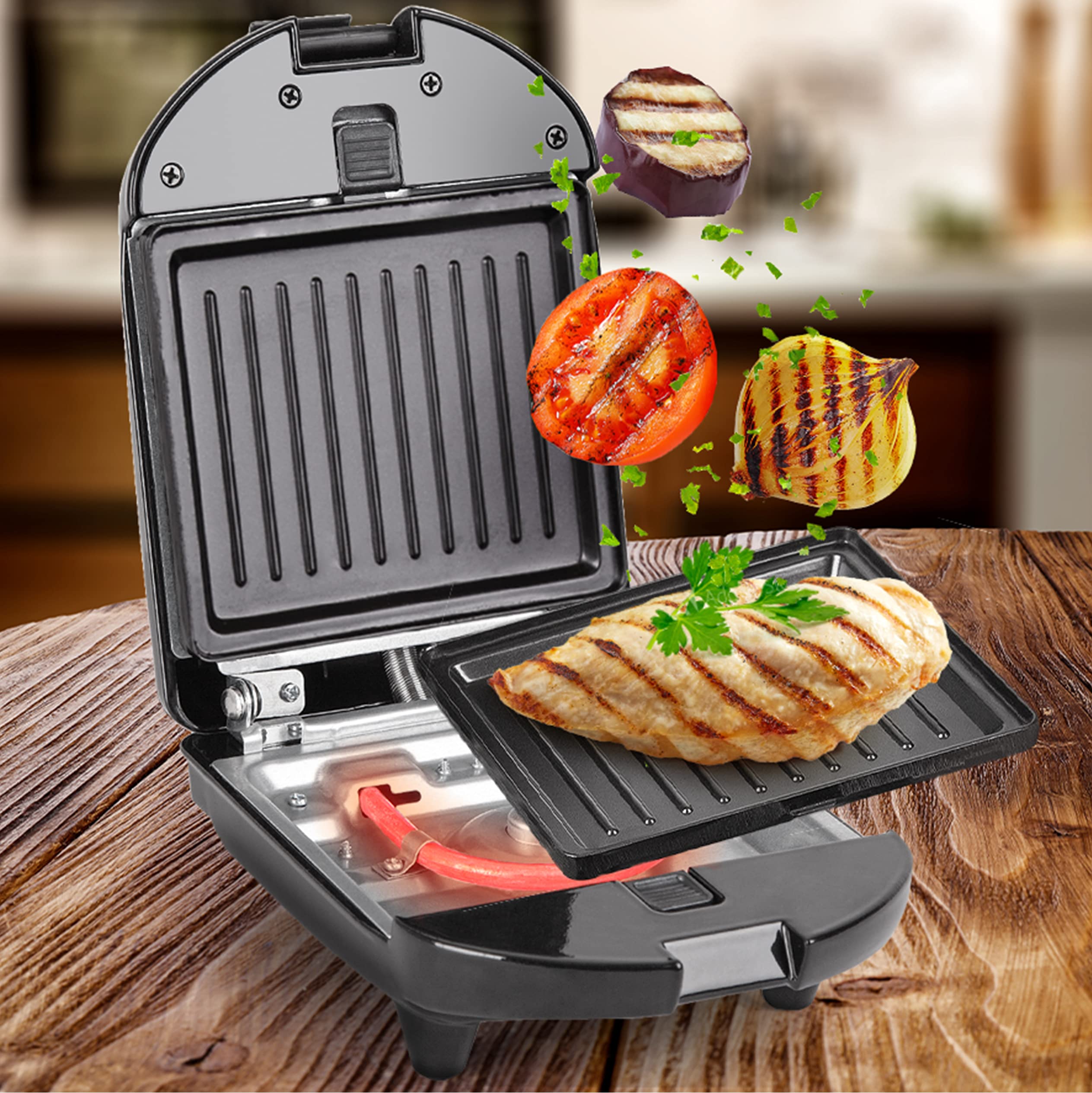 Duronic WM52 2-in-1 Waffle Maker & Mini Grill | 520W Non-Stick Electric Griddle with Detachable Plates | Perfect for Waffles, Paninis, Eggs & Grilled Sandwiches | Compact Breakfast & Snack Maker for Home, Office or Dorm Use