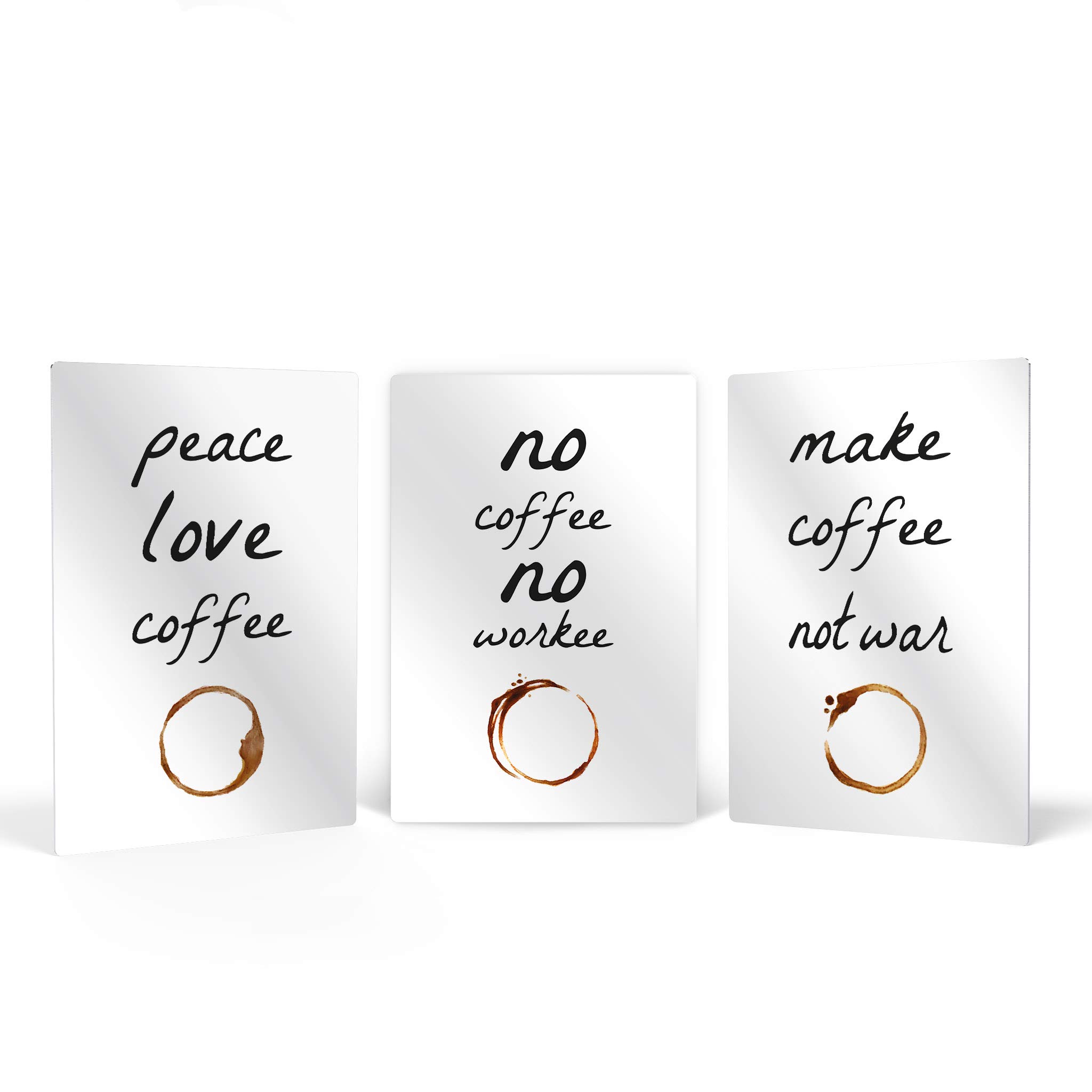 Smile Art Design Coffee Stain 3-Panel Metal Print Set - 12x8 Inches Wall Art for Kitchen, Farmhouse, Coffee Shop & Office Decor - Inspirational Quote Gift for Housewarming, Restaurant & Dining Room - Perfect for Home, Café & Workplace Decorations