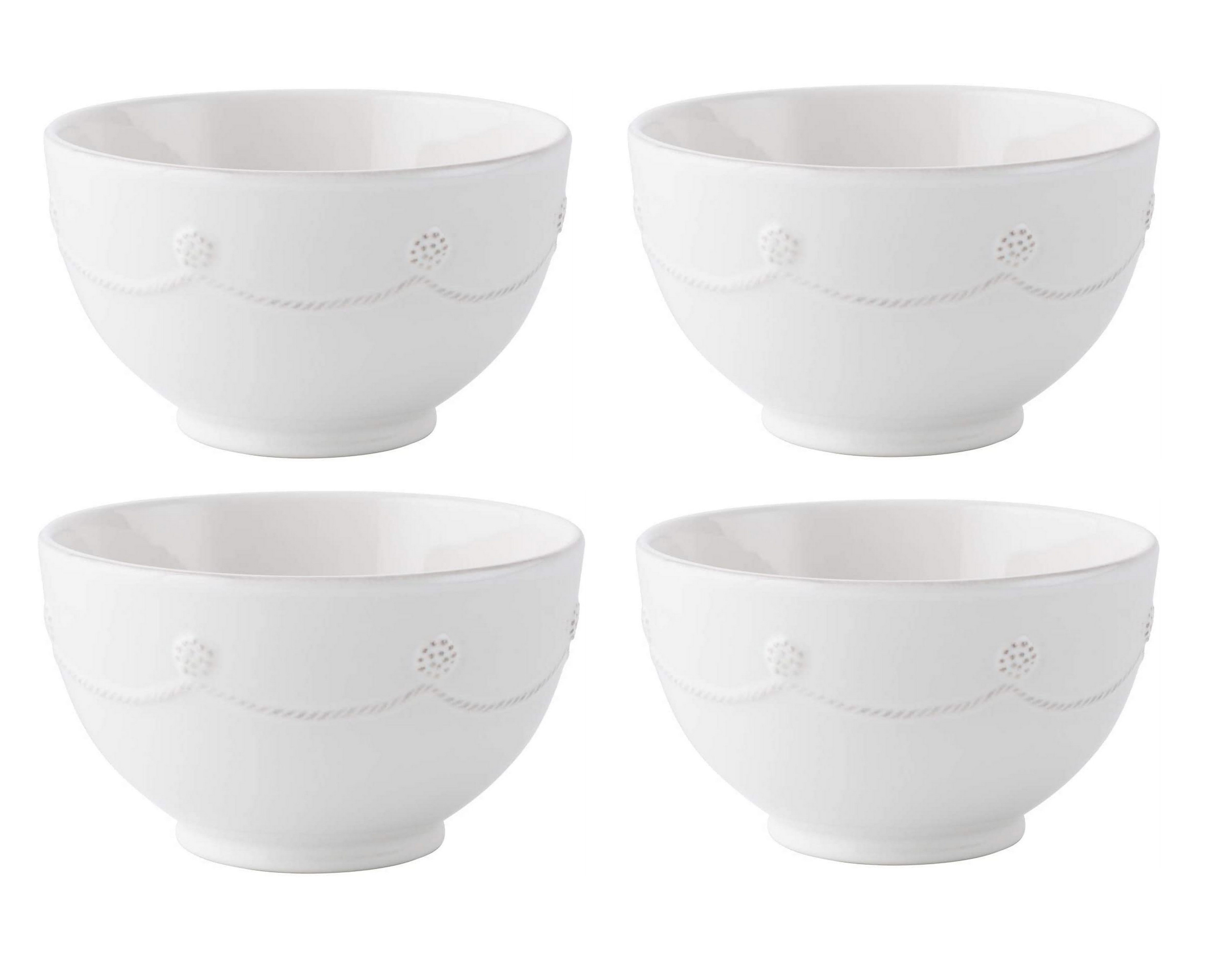 Juliska Berry and Thread Round Cereal and Ice Cream Bowl Set of 4 - Whitewashed Stoneware for Breakfast, Dessert & Entertaining