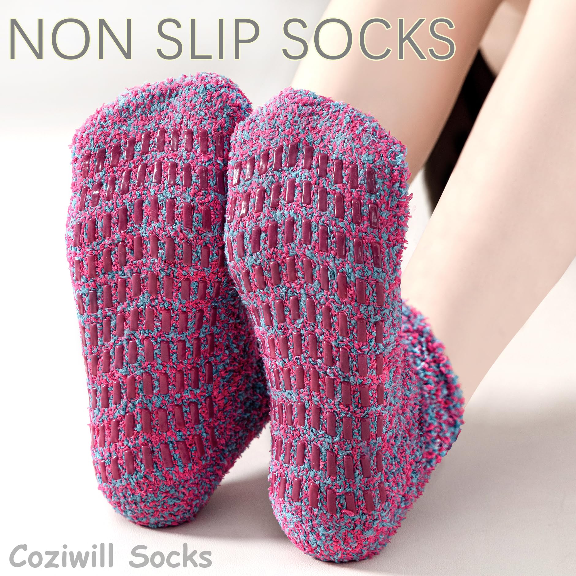 Women's & Men's Fuzzy Non-Slip Slipper Socks with Grips - Warm Winter Cozy Ankle Socks for Home, Hospital & Indoor Comfort