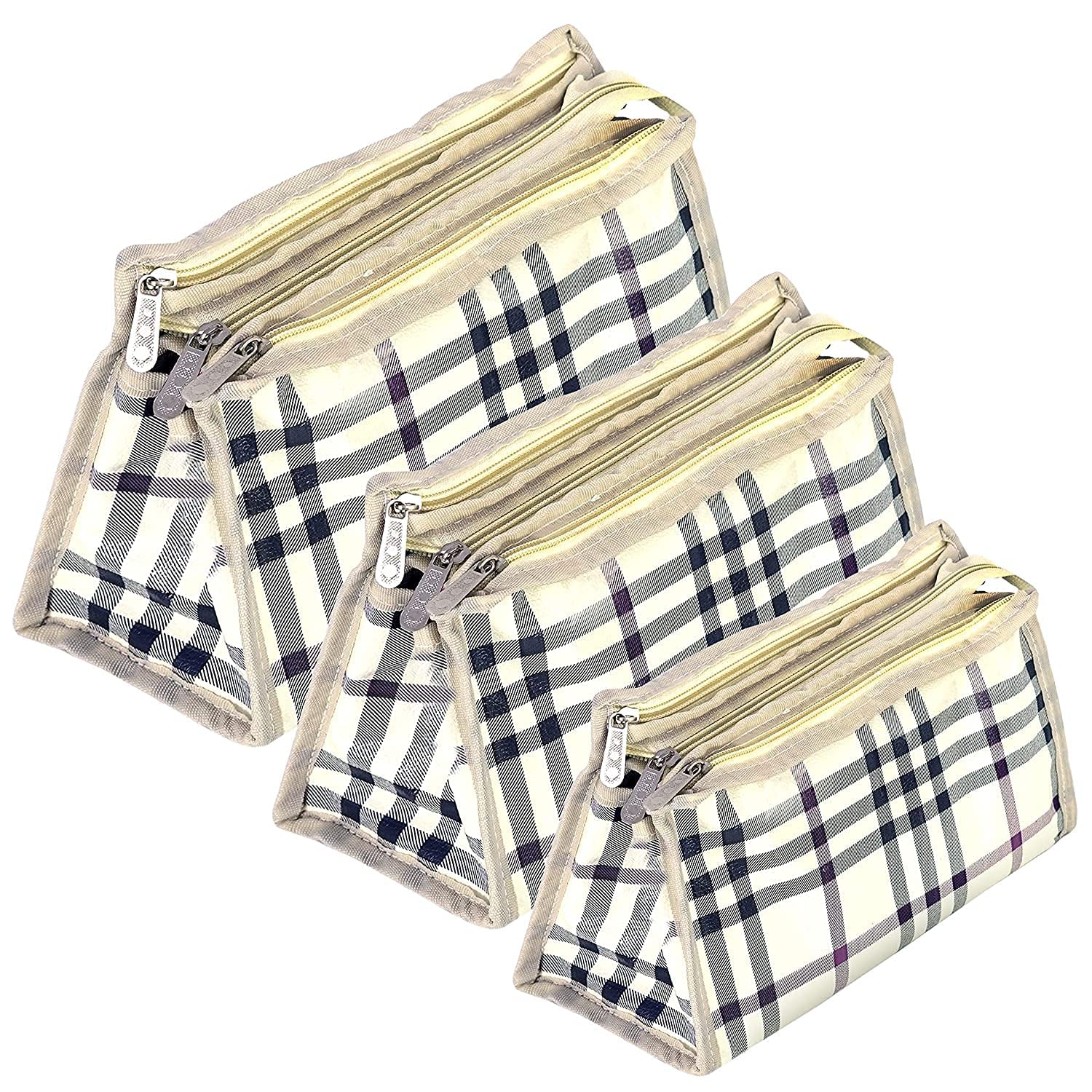 AVDHI 3-Piece Toiletry Organizer Set for Women & Men - Waterproof Cosmetic Pouch, Jewelry Travel Bag with Multi-Color Burberry Design | Perfect for Vacation, Gym, Business Trips & Daily Organization