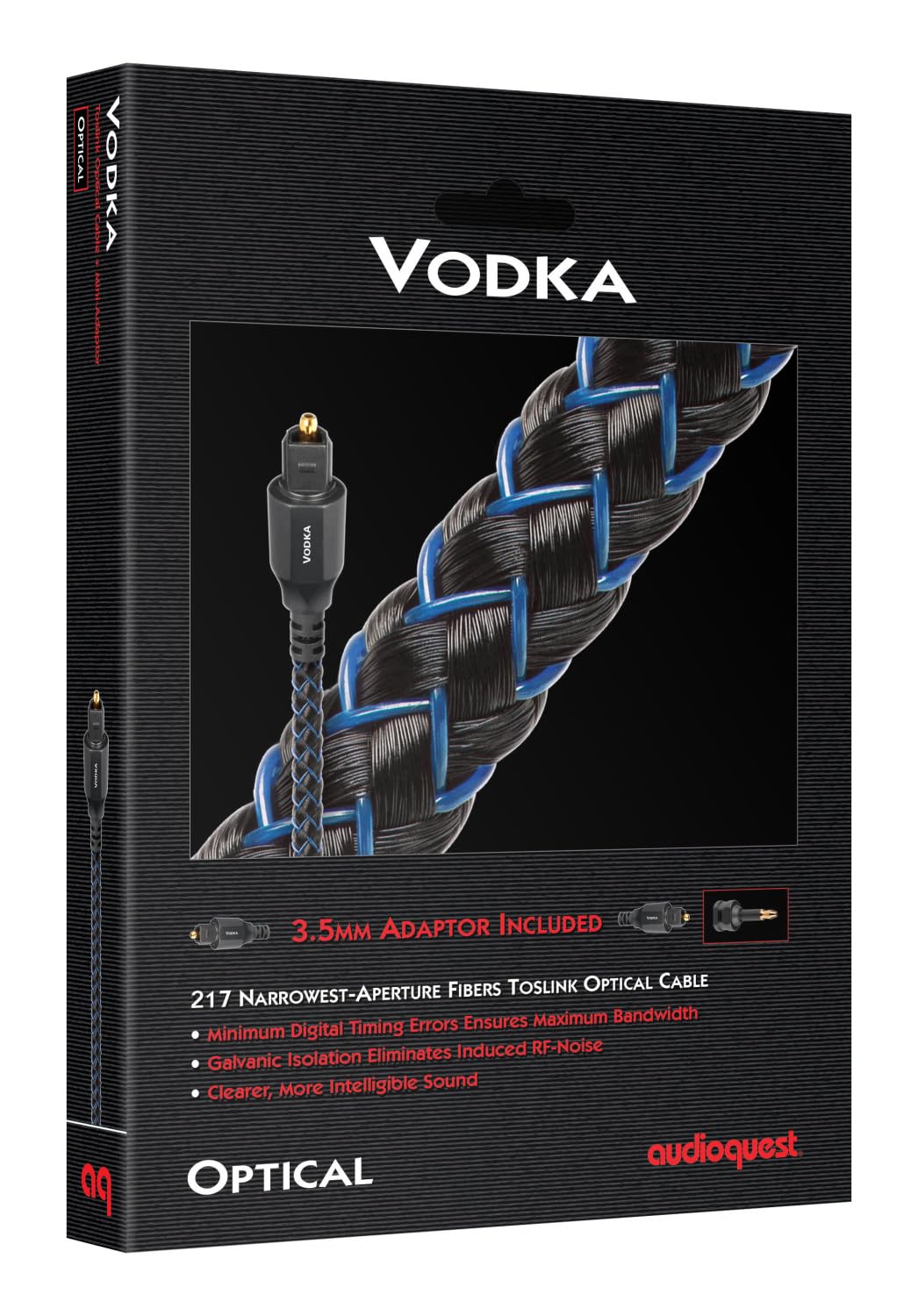 AudioQuest 0.75m Vodka Optical Toslink Digital Audio Cable with Mini-Adapter - High-End Fiber Optic Connection for Home Theater, Soundbars & Gaming Systems