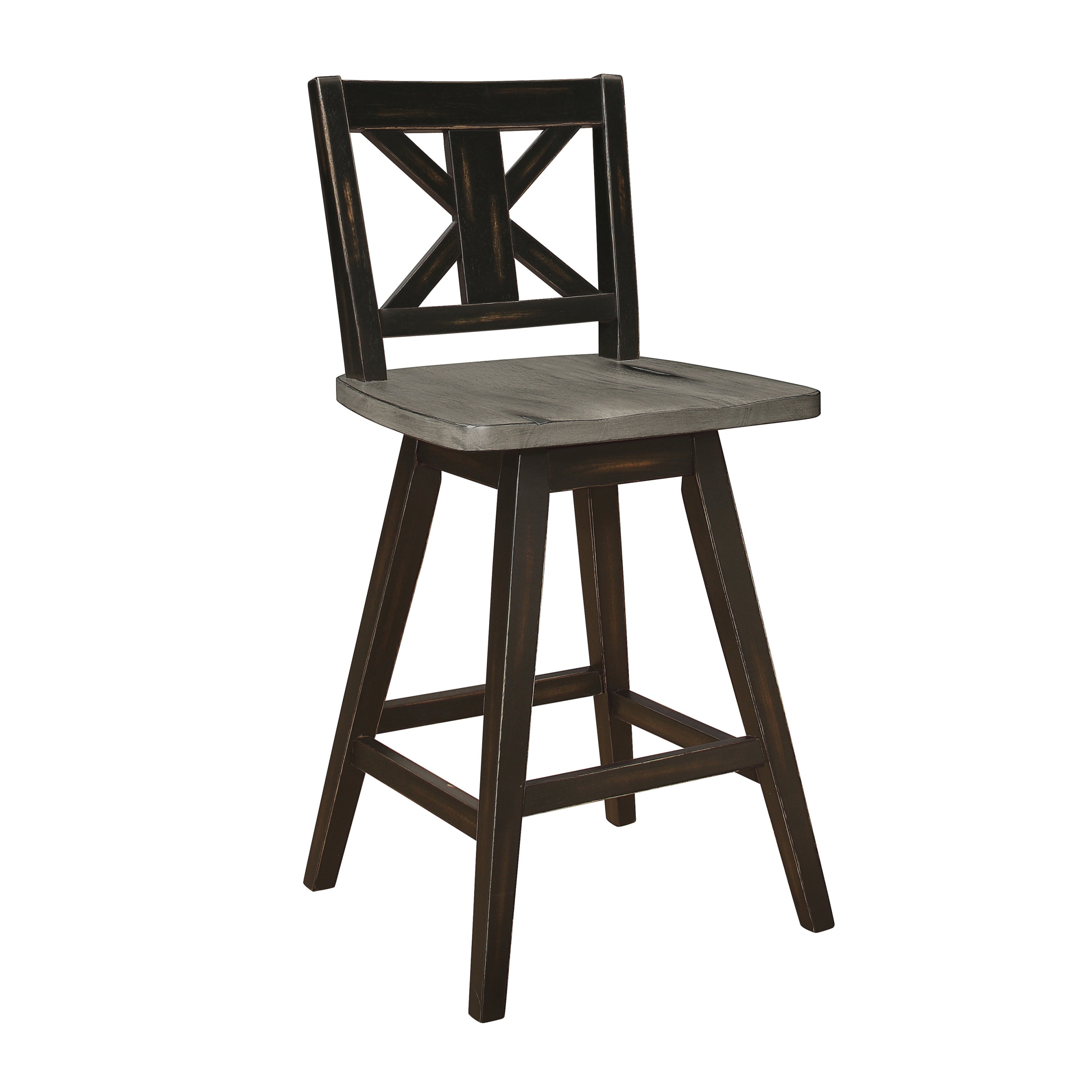 Black X-Back 360-Degree Swivel Counter Height Chairs Set of 2 - Solid Rubberwood Kitchen & Bar Stools for Dining Room, Breakfast Nook, and Home Office