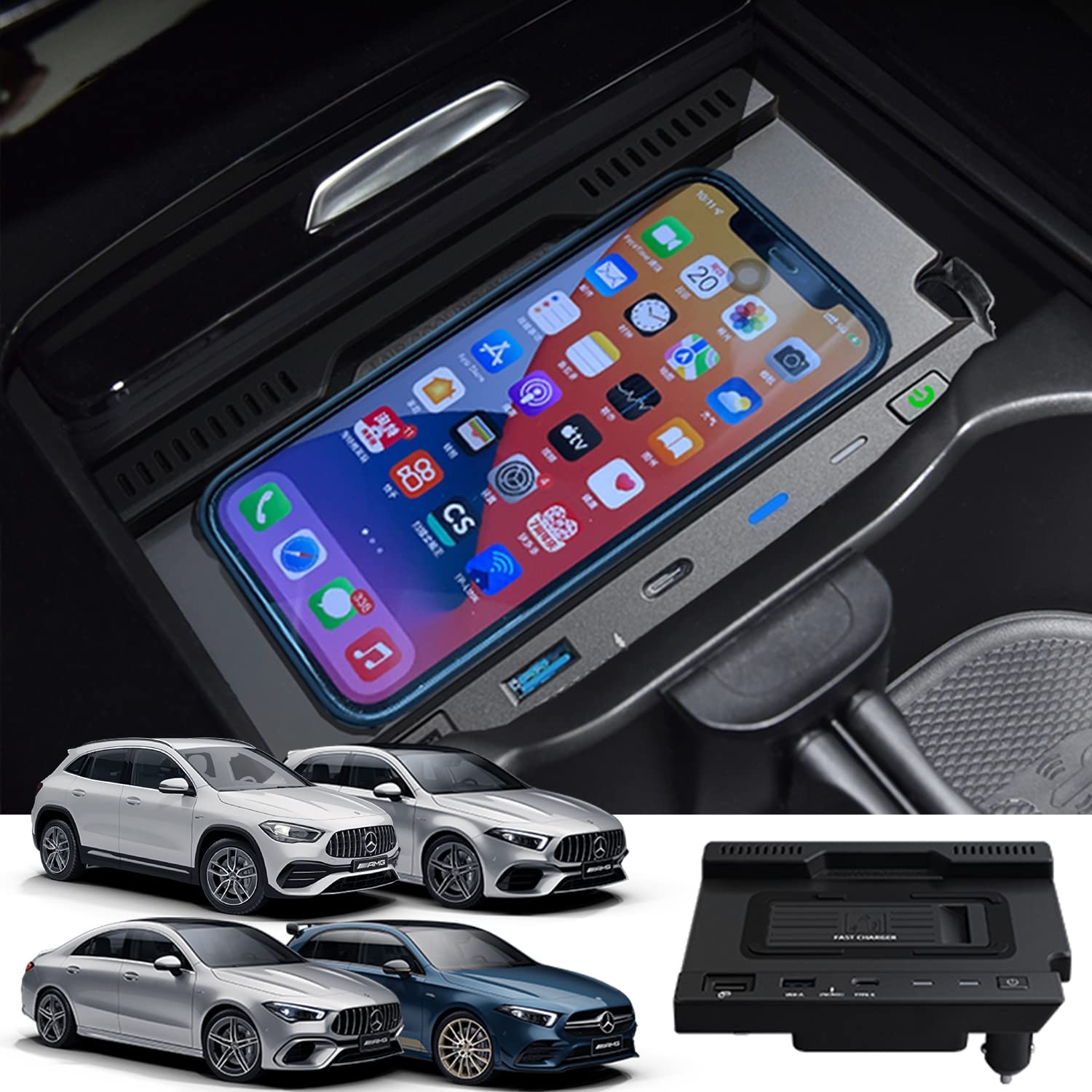 Wireless Car Charger for Mercedes-Benz A-Class & GLA-Class (2020-2022) - 15W Fast Charging Pad | Qi-Certified Phone Charger for iPhone & Android | Perfect for Road Trips & Daily Commute