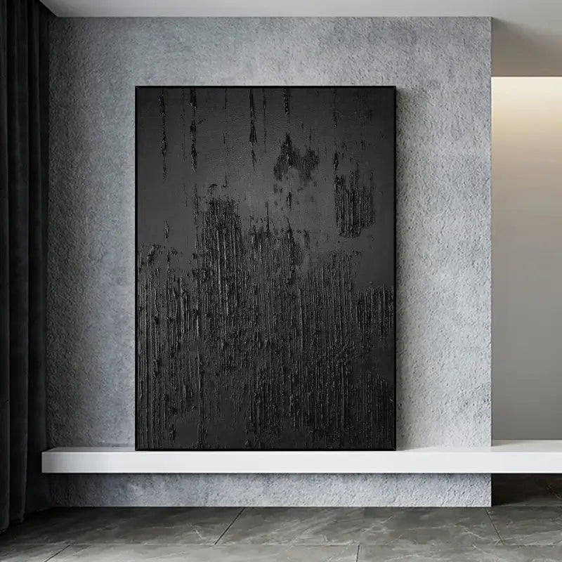 Modern Black Minimalist Textured Wall Art - Abstract Canvas Painting for Living Room, Bedroom & Office Decor | #MZ010
