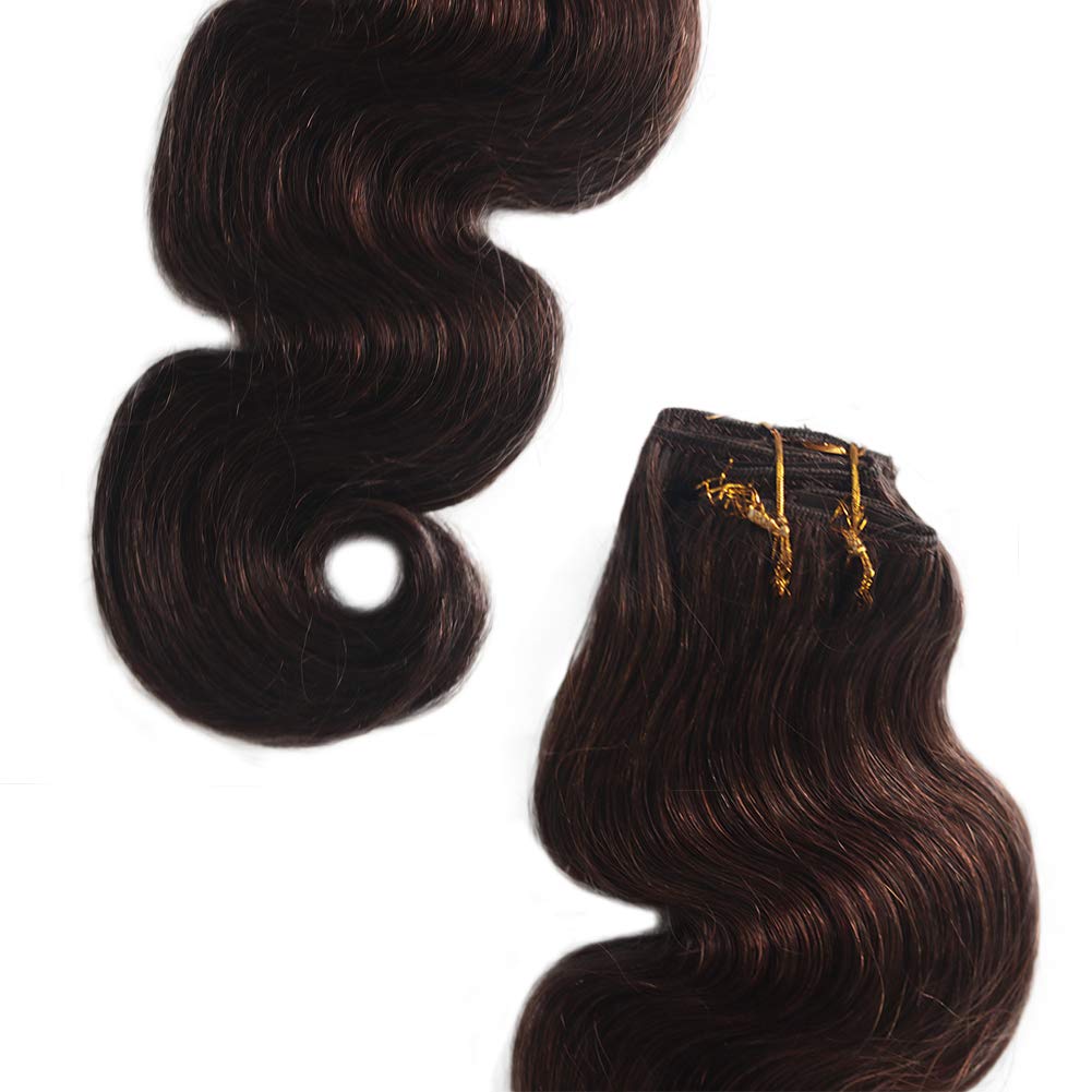 Dark Brown Body Wave Human Hair Clip-In Extensions - 8 Piece Set (180g, 22 Inch) | Double Weft Brazilian Remy Hair | Silky Soft & Natural Color | Perfect for Daily Styling, Parties & Special Occasions