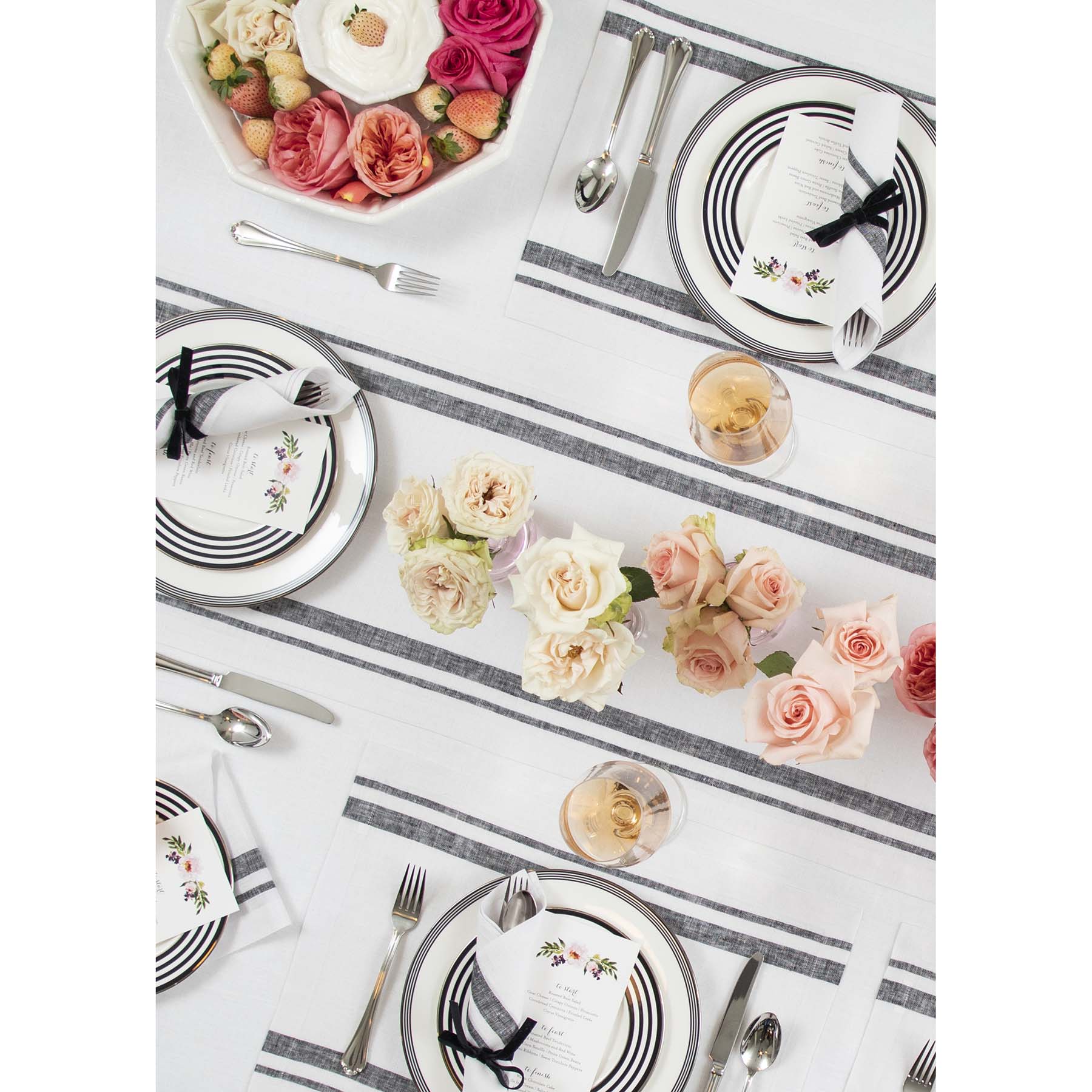 French Striped Table Runner - Elegant Dining Decor for Weddings, Parties & Home Decor | Cotton Linen Tablecloth for Farmhouse & Rustic Style
