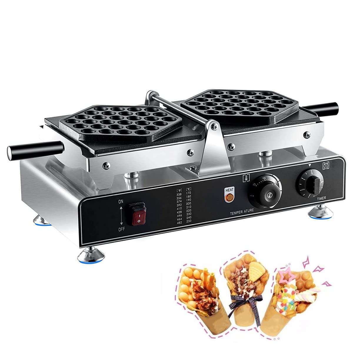 110V Commercial Bubble Waffle Maker - Electric Egg Waffle Machine with Reversible Double Pot & Non-Stick Teflon Coating (122-572°F) - Perfect for Bubble Waffles, Egg Puffs, Meringues - Ideal for Restaurants, Cafes, Food Trucks & Home Breakfast