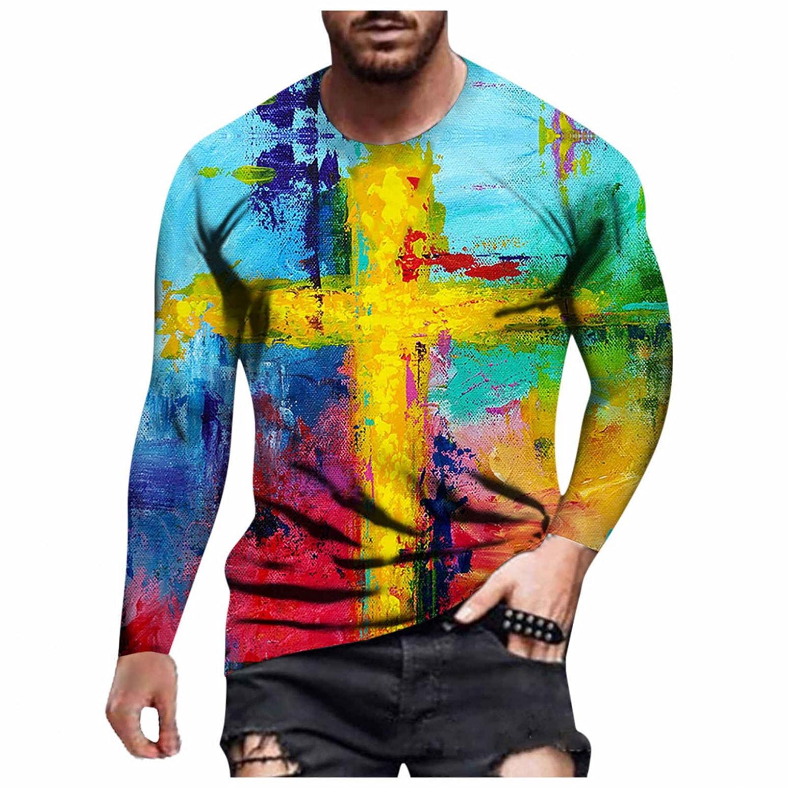 Men's Long Sleeve Tie Dye Graphic T-Shirt - Athletic Fit Crew Neck Muscle Tee - Casual Pullover Sweatshirt for Gym, Streetwear & Everyday Wear