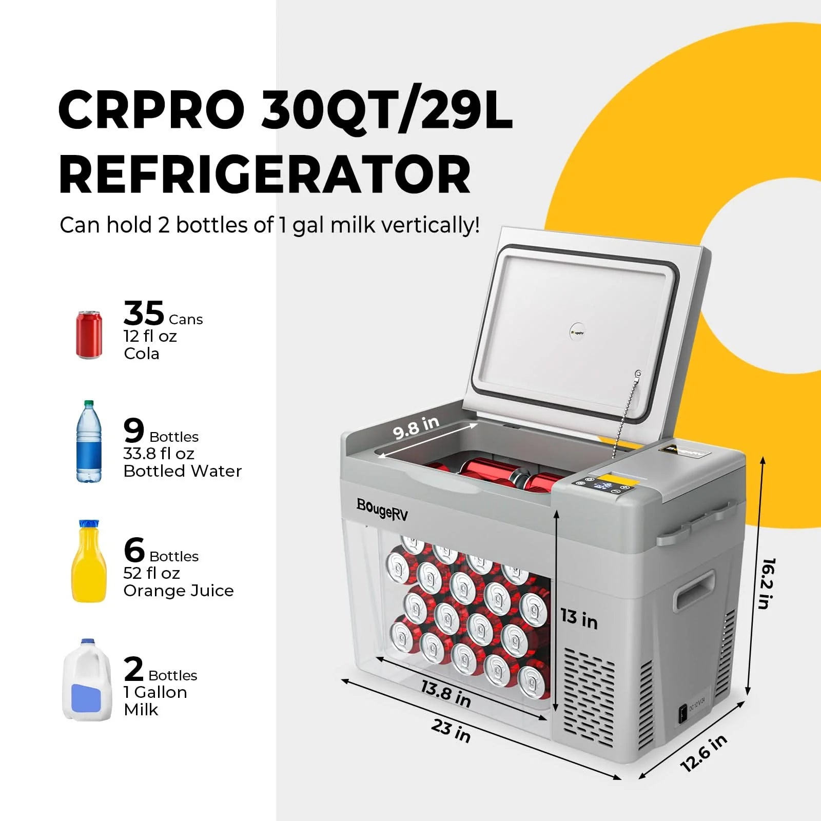 BougeRV CRPRO30 12V 30 Quart Portable Car Refrigerator Freezer - Compact White Fridge for Camping, Road Trips & Outdoor Adventures