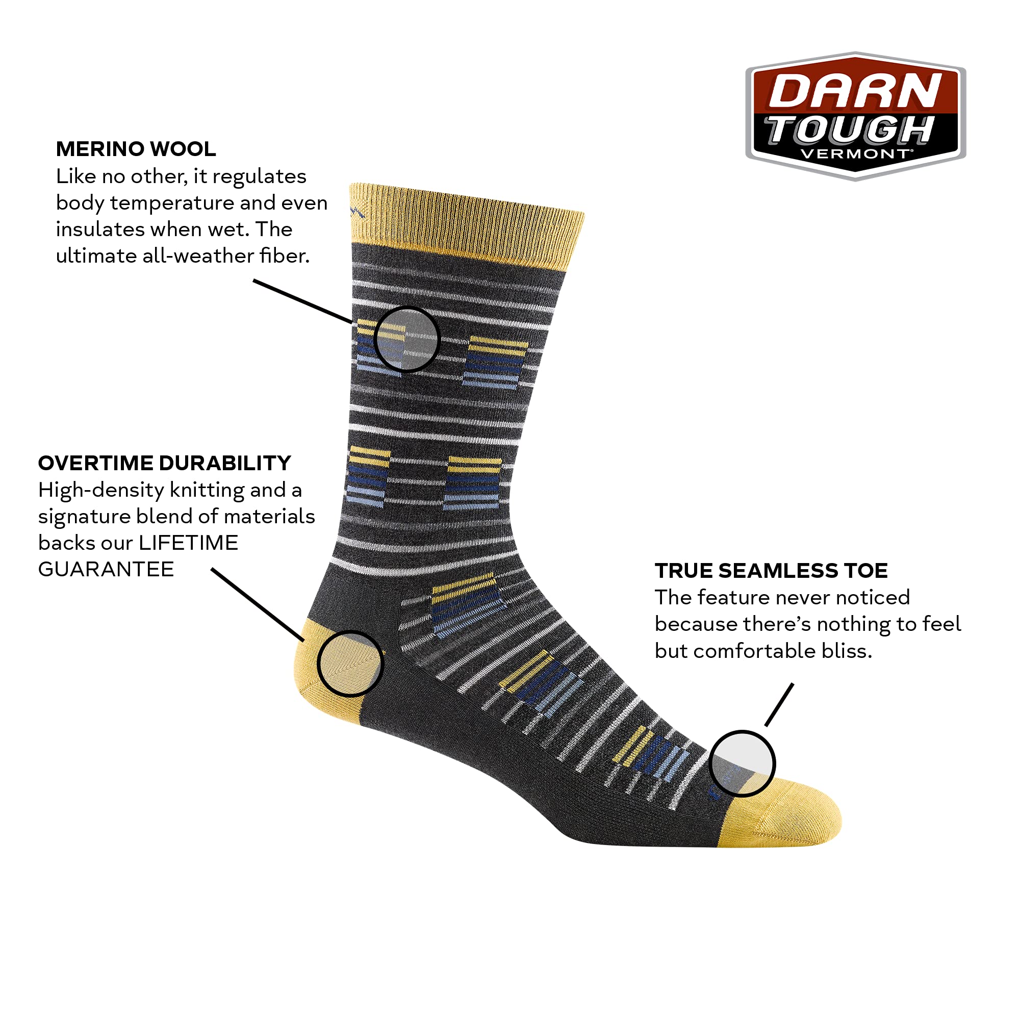 DARN TOUGH (6067) Mesa Crew Lightweight Men's Sock - Charcoal, X-Large - Breathable Hiking & Everyday Wear Socks for Outdoor Activities & Casual Use