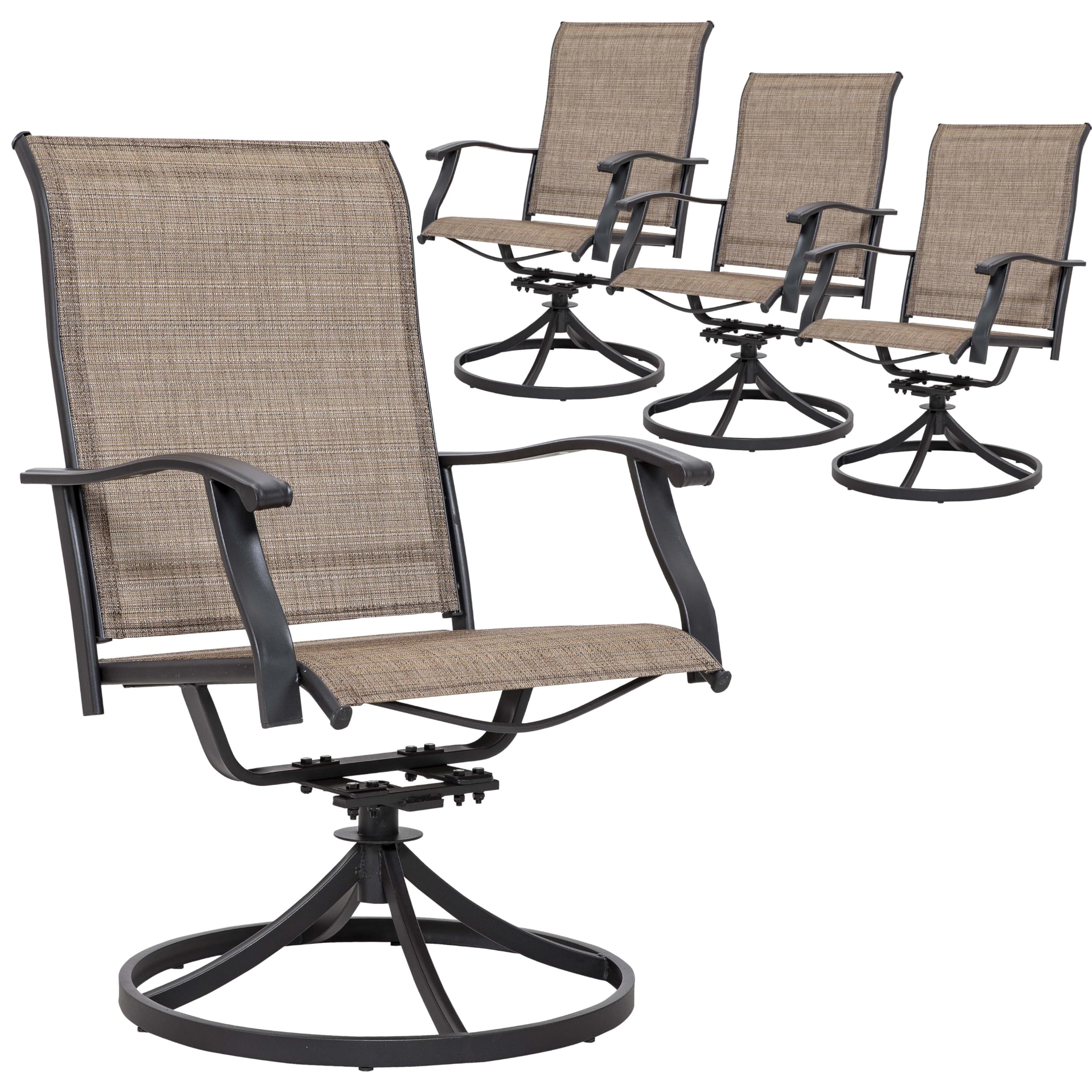 NUU GARDEN Patio Dining Chairs Set of 4 & Swivel Sling Chairs Set of 2 - All-Weather Textilene Outdoor Furniture with Iron Frame for Backyard, Lawn, Garden - Perfect for Poolside Lounging, Outdoor Dining and Patio Relaxation (Brown)