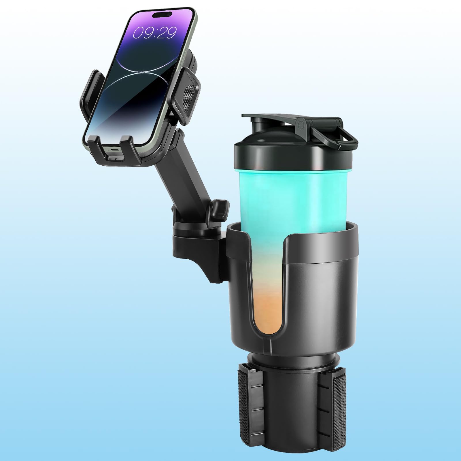 360° Rotating Cup Holder Phone Mount for Car - 2 in 1 Car Cup Holder Expander with Long Arm, Universal Smartphone Holder for iPhone, Samsung, Pixel - Perfect for Road Trips, Commuting & Food Delivery