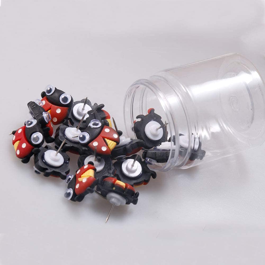 17 Pieces Cute Cartoon Animal Push Pins - Creative Ladybug Shaped Thumb Tacks for Cork Board, Whiteboard, Bulletin Board, Photo Wall, Map - Perfect for Home Office, Classroom & DIY Projects