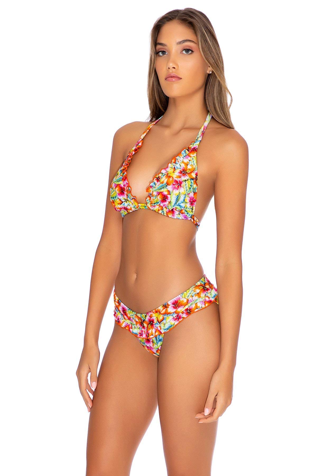 Luli Fama Wild Flower Triangle Halter Top Bikini - Women's Floral Print Swimwear for Beach, Pool & Vacation
