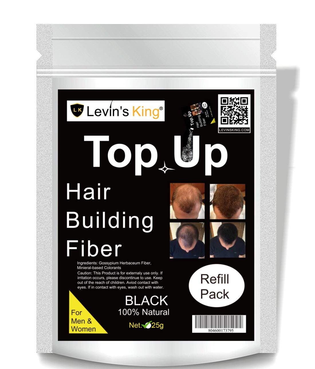 Tom Bull LK Levin's King Hair Building Fiber - Black Hair Concealer Refill (25g) for Thinning Hair - Works with Caboki, Toppik, Looks 21 - Instant Hair Thickening Solution for Men & Women - Perfect for Daily Use, Special Occasions & Confidence Boosting